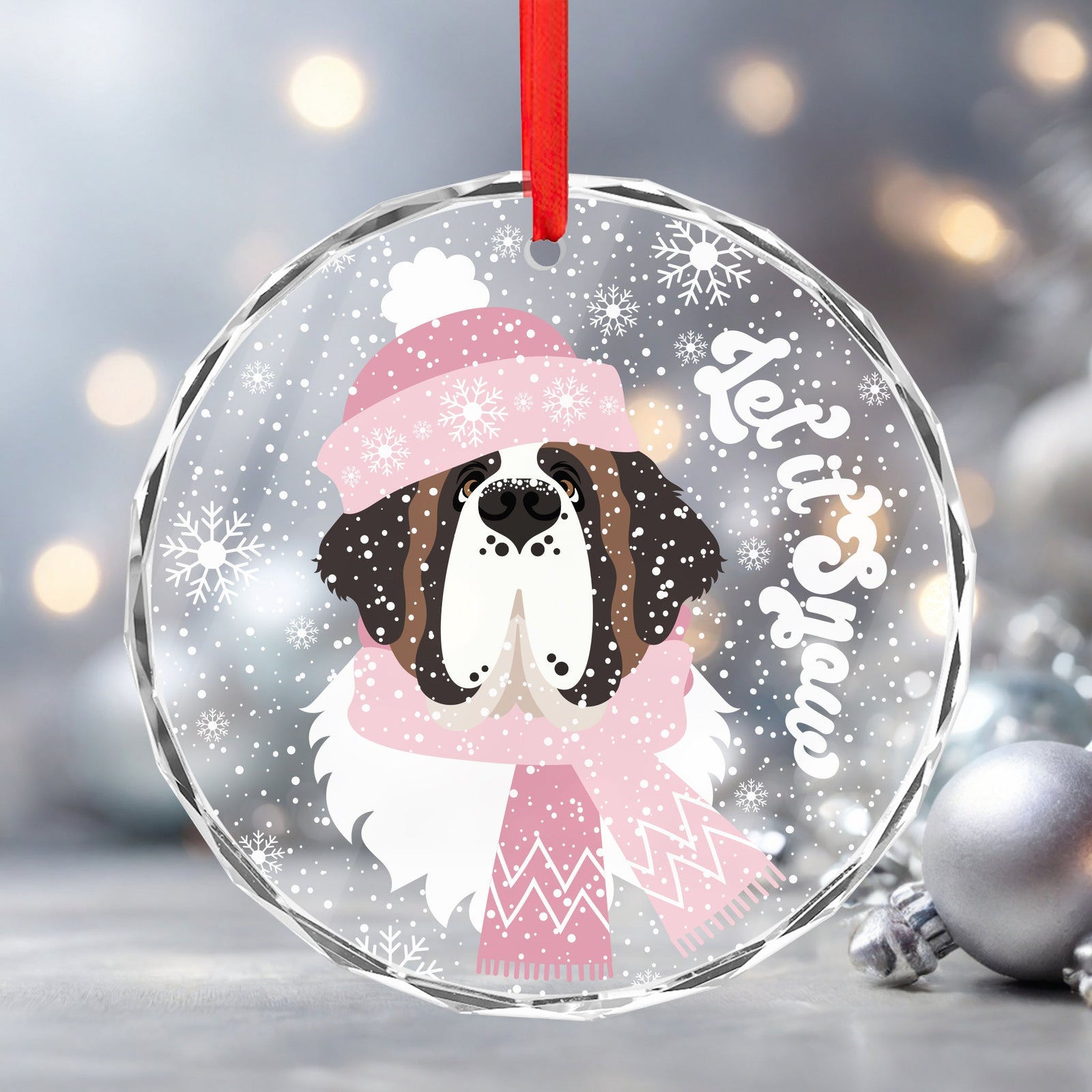 Let it Snow Crystal Glass Ornament - Pink - Lucy + Norman