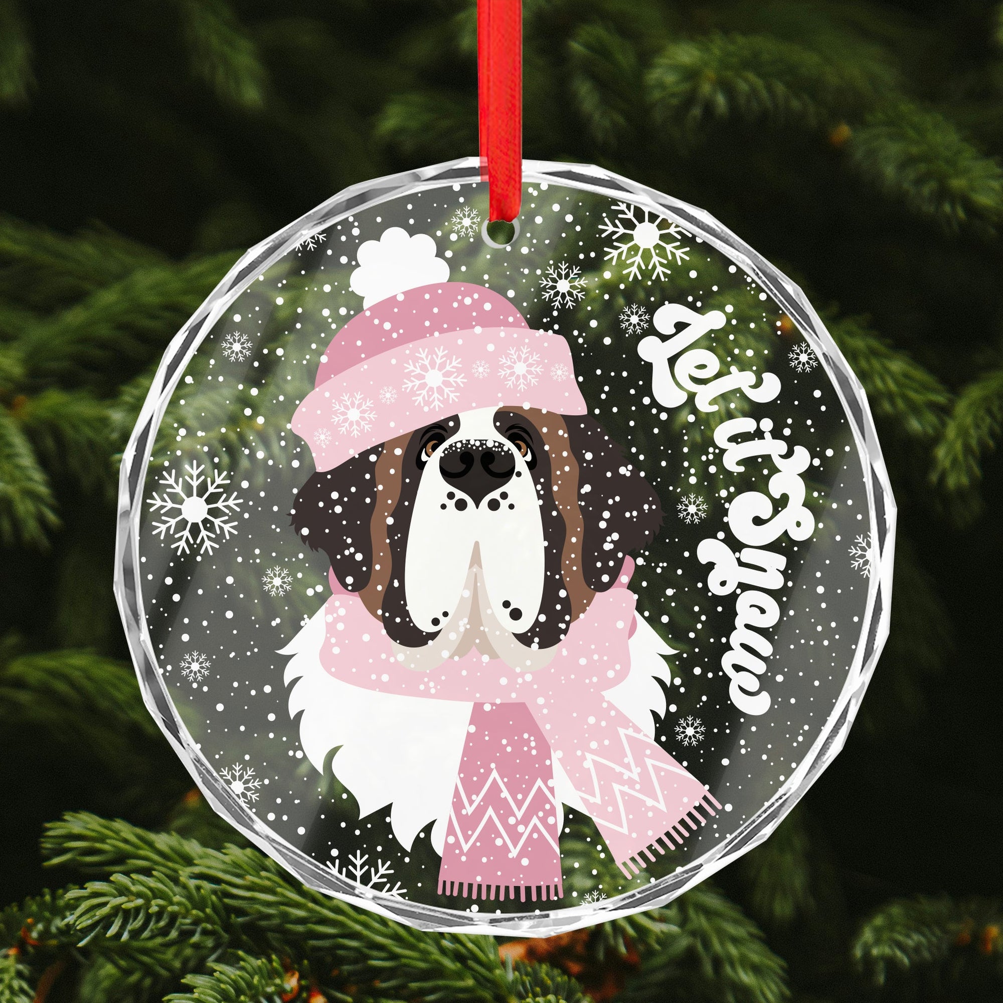 Let it Snow Crystal Glass Ornament - Pink - Lucy + Norman