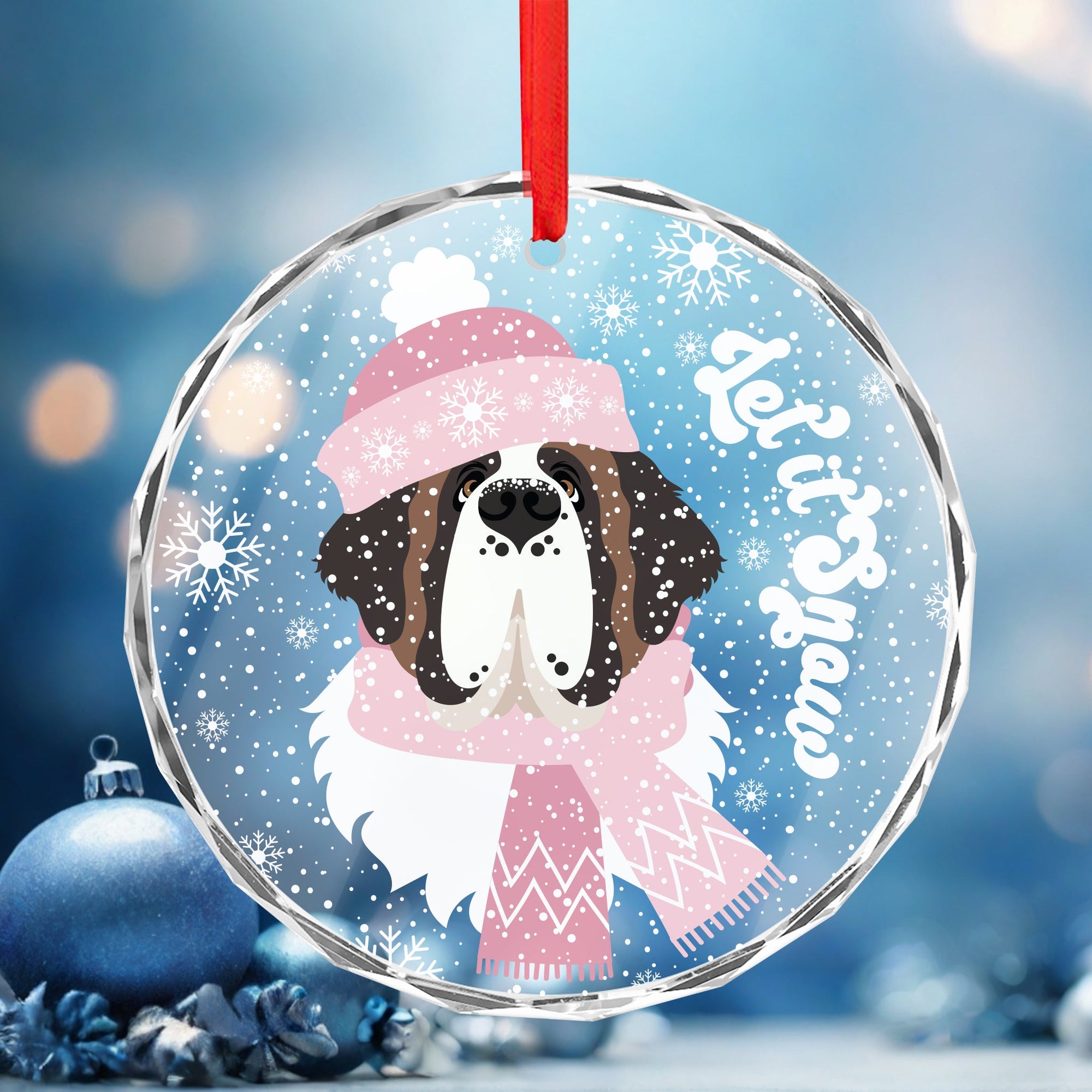 Let it Snow Crystal Glass Ornament - Pink - Lucy + Norman