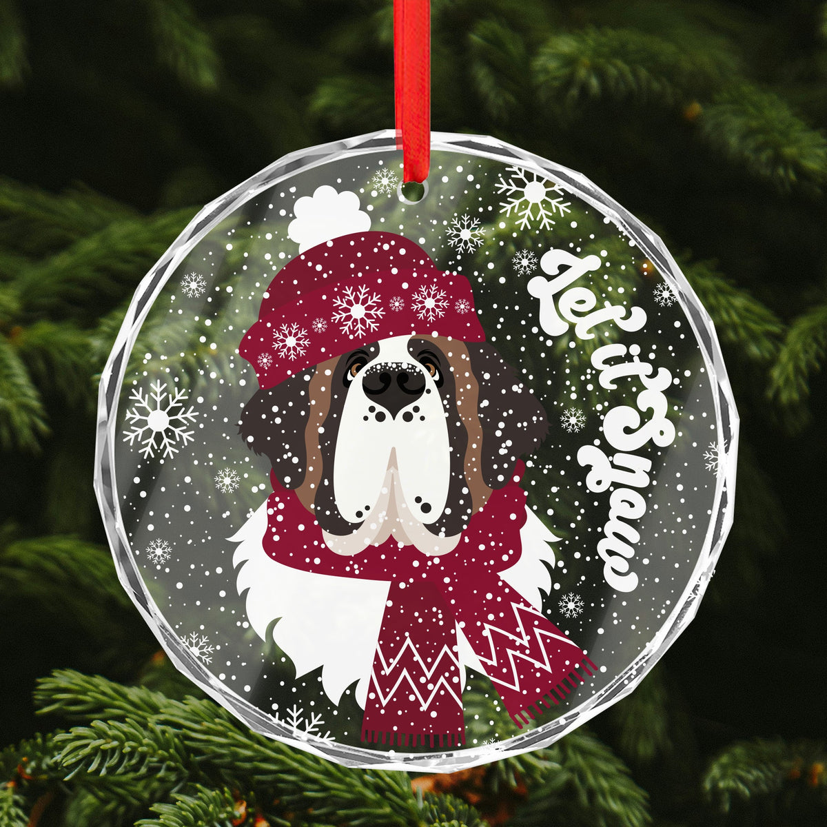 Let it Snow Crystal Glass Ornament - Red - Lucy + Norman