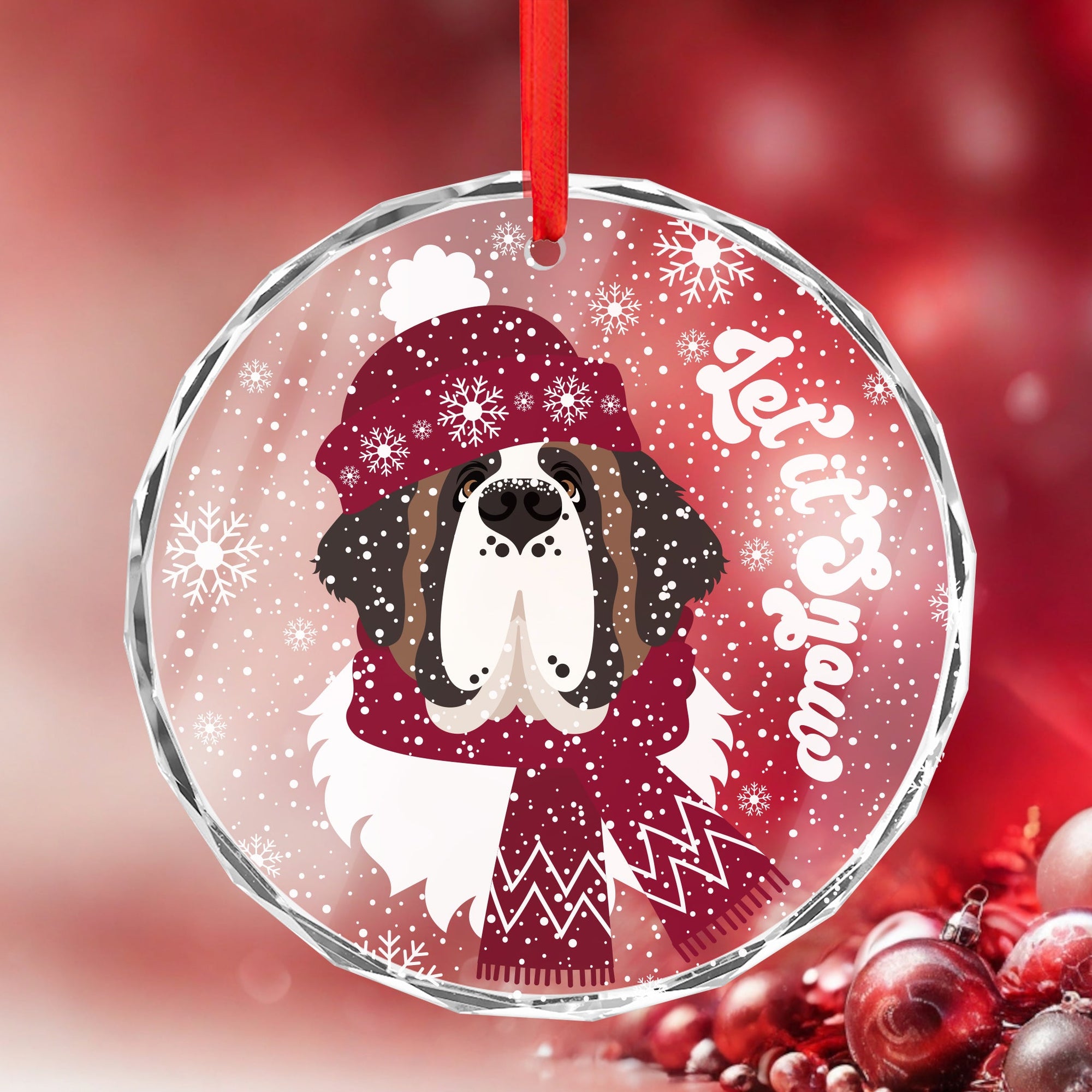 Let it Snow Crystal Glass Ornament - Red - Lucy + Norman