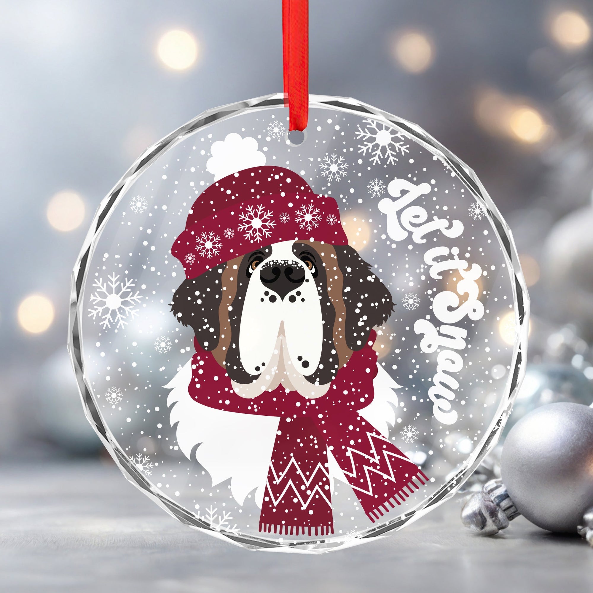 Let it Snow Crystal Glass Ornament - Red - Lucy + Norman