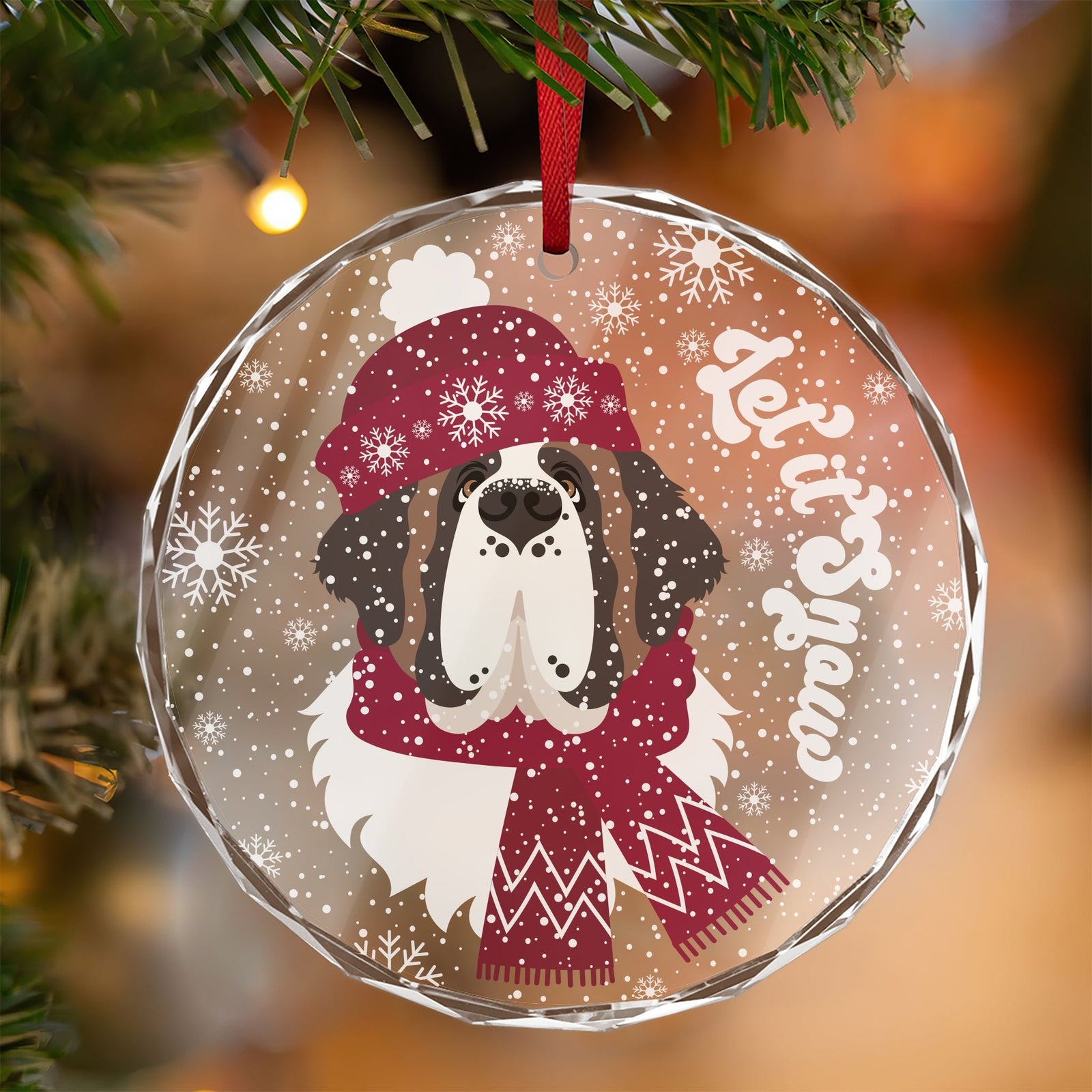 Let it Snow Crystal Glass Ornament - Red - Lucy + Norman