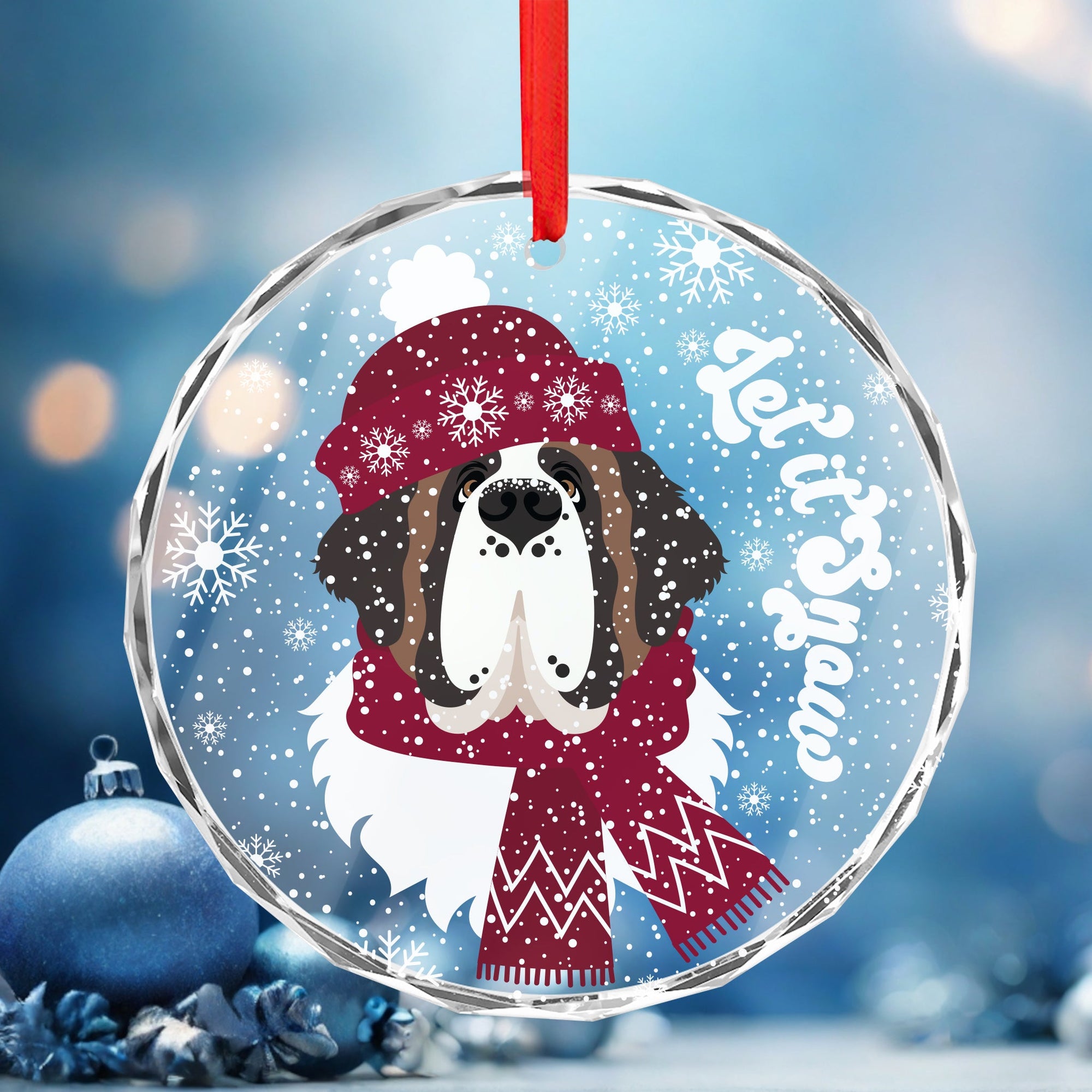 Let it Snow Crystal Glass Ornament - Red - Lucy + Norman