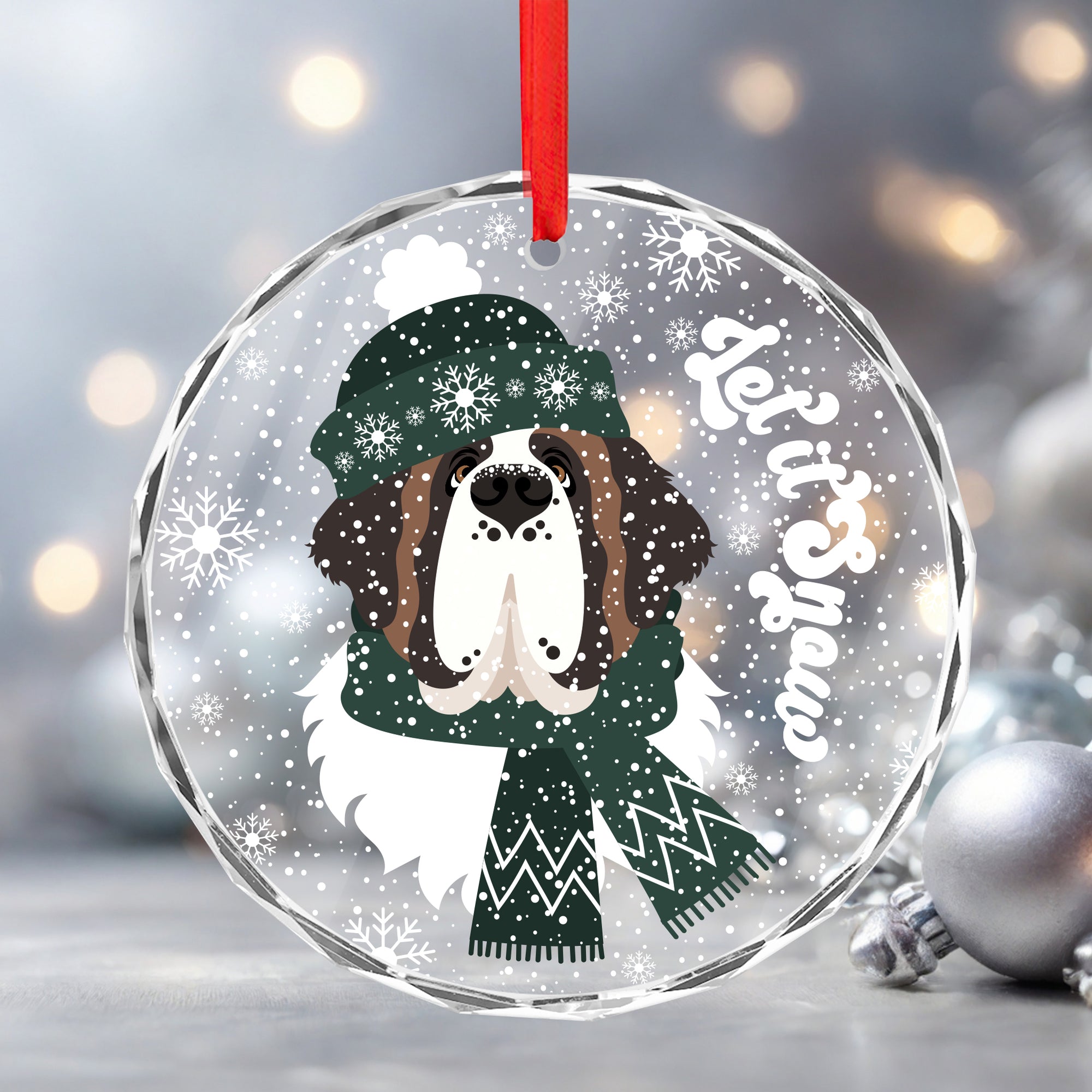 Let it Snow Crystal Glass Ornament - Green