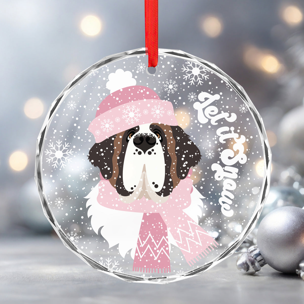 Let it Snow Crystal Glass Ornament - Pink