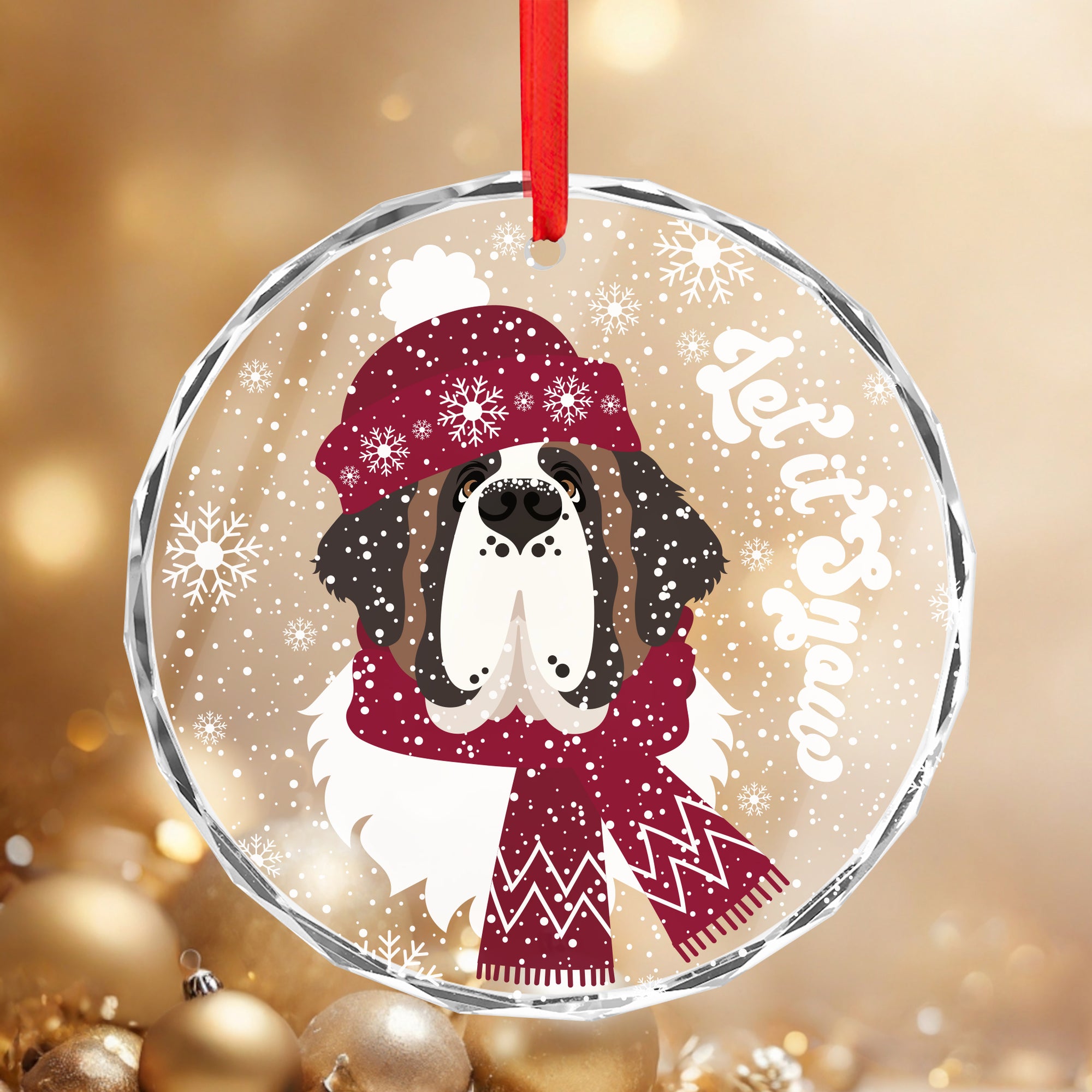 Let it Snow Crystal Glass Ornament - Red