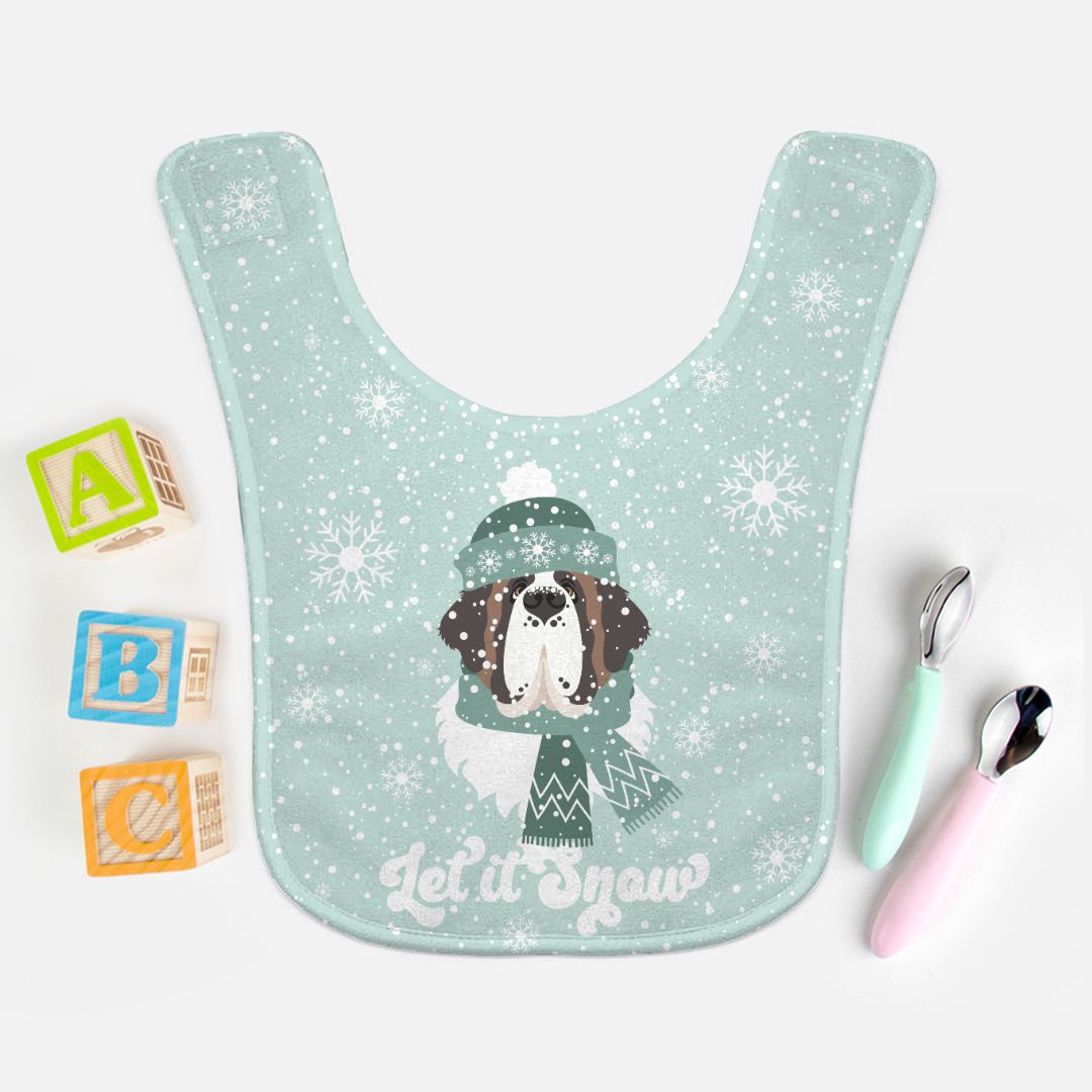 Let It Snow Saint Bernard Baby Bib Green - Lucy + Norman