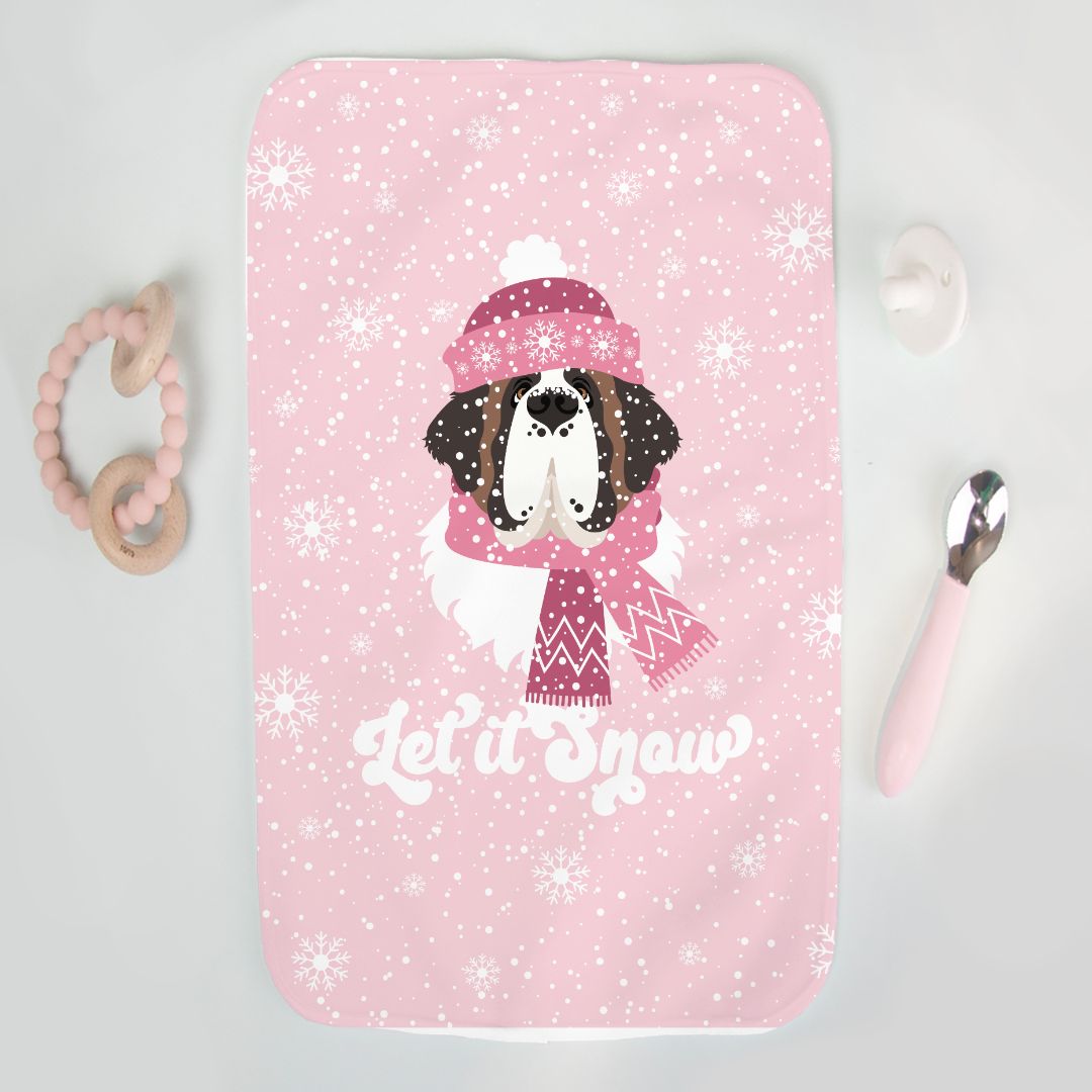 Let It Snow Saint Bernard Baby Burp Cloth 12&quot; x 20&quot; Pink - Lucy + Norman