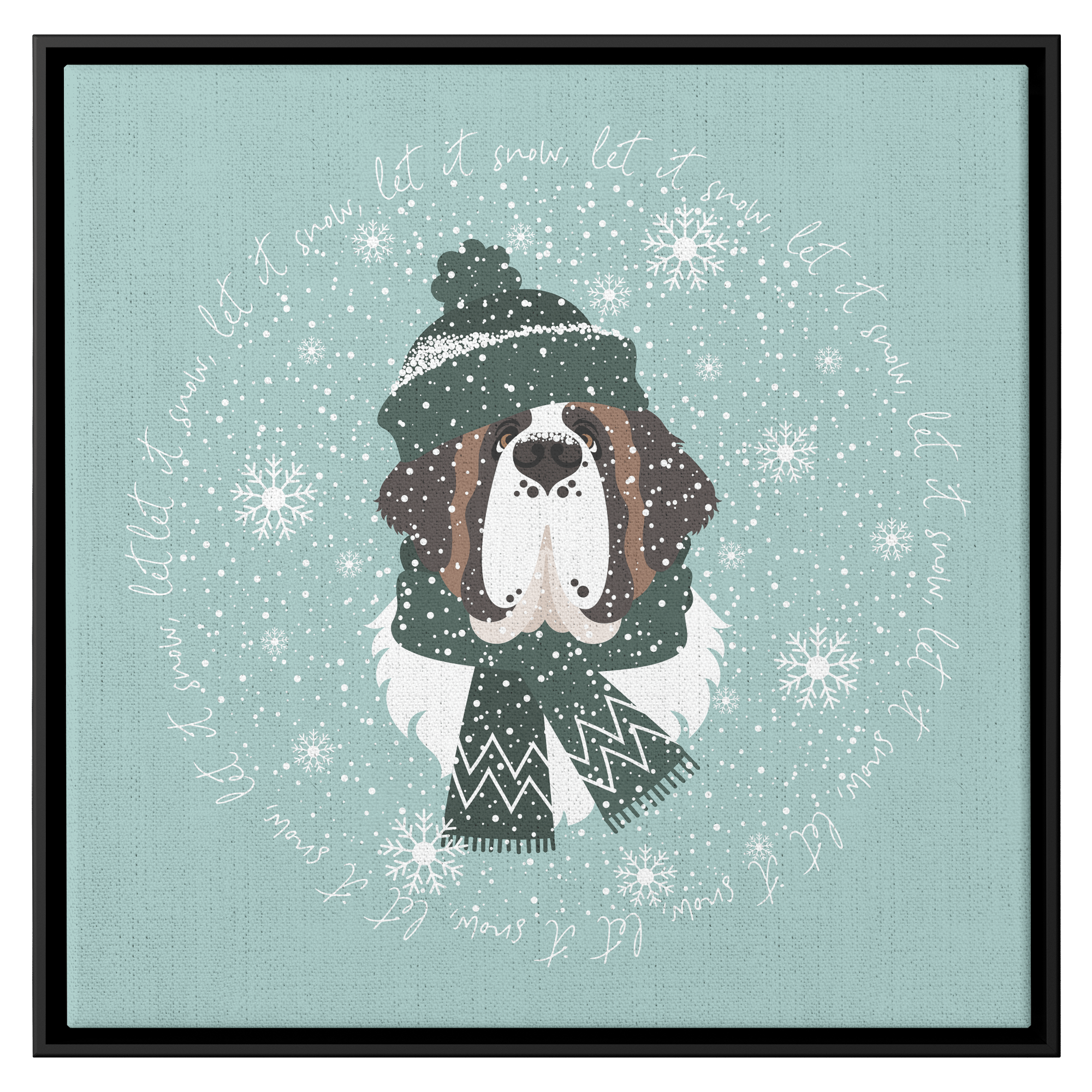 Let It Snow Saint Bernard Square Framed Canvas - Lucy + Norman