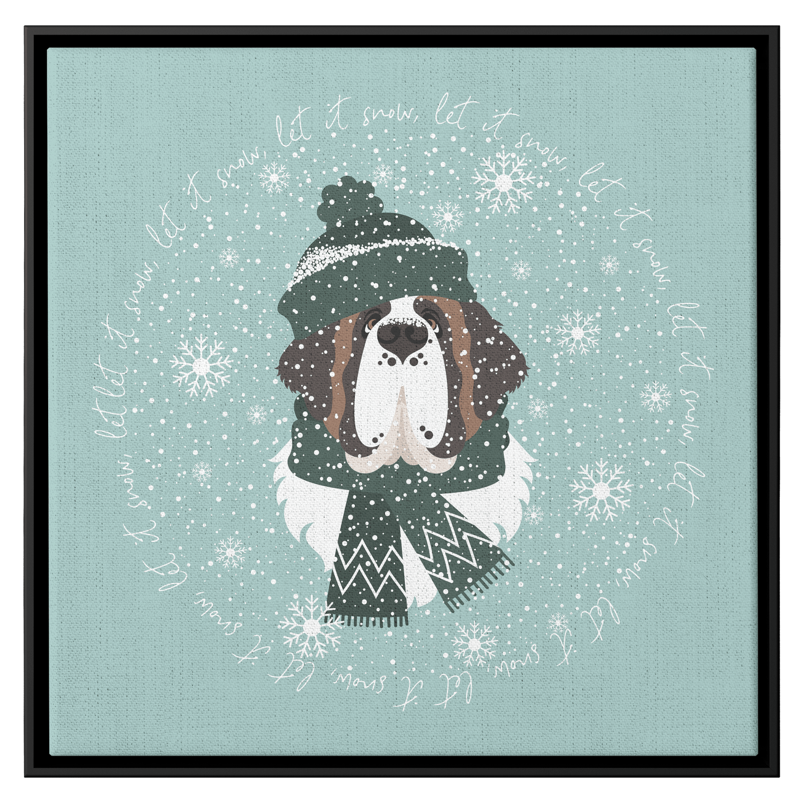 Let It Snow Saint Bernard Square Framed Canvas - Lucy + Norman