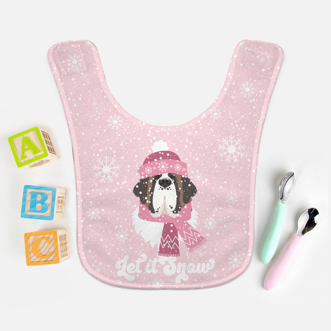 Let It Snow St Bernard Baby Bib Pink - Lucy + Norman