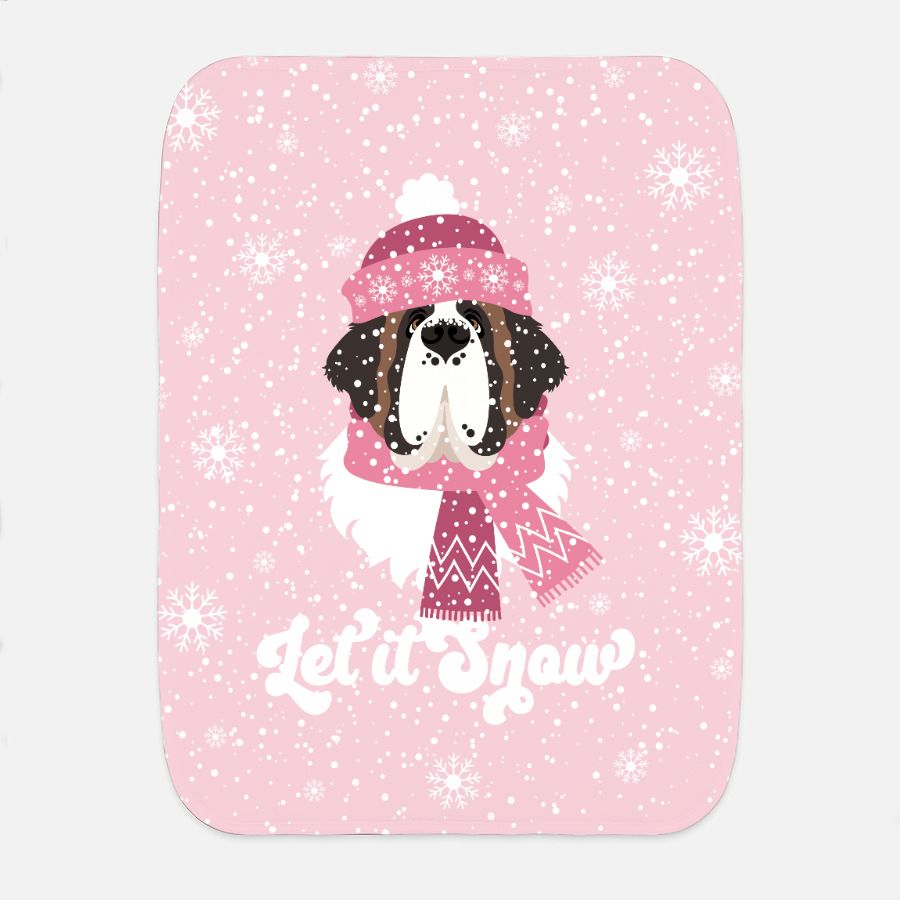 Let It Snow St Bernard Baby Burp Cloth 12" x 16" Pink - Lucy + Norman