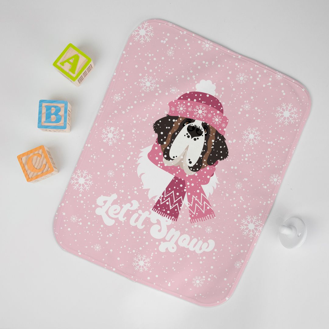 Let It Snow St Bernard Baby Burp Cloth 12&quot; x 16&quot; Pink - Lucy + Norman