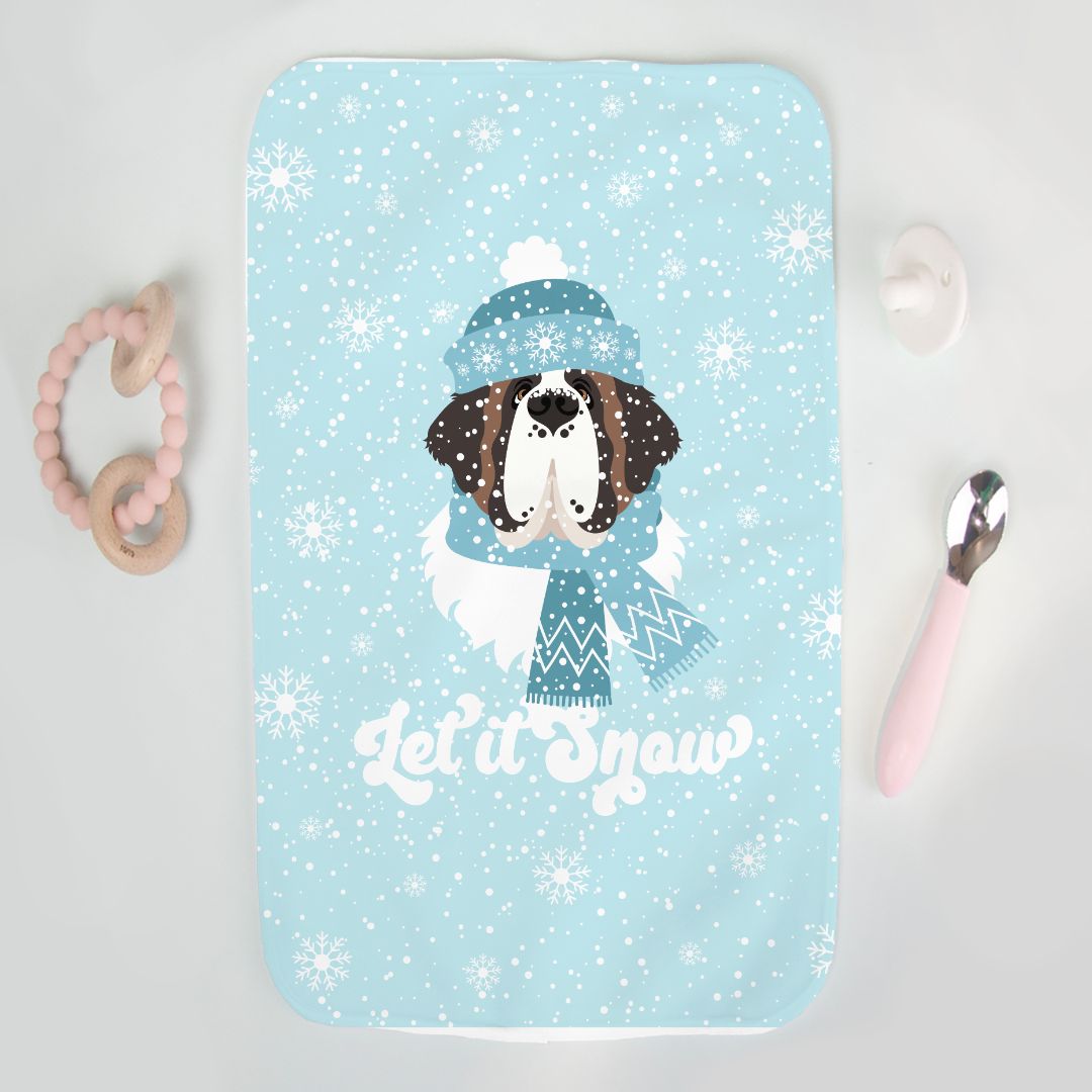 Let It Snow St Bernard Baby Burp Cloth 12&quot; x 20&quot; Blue - Lucy + Norman