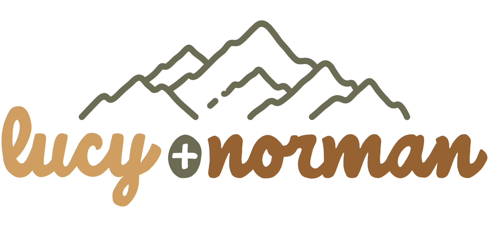 Logo with mountain design and 'lucy + norman' text on a white background