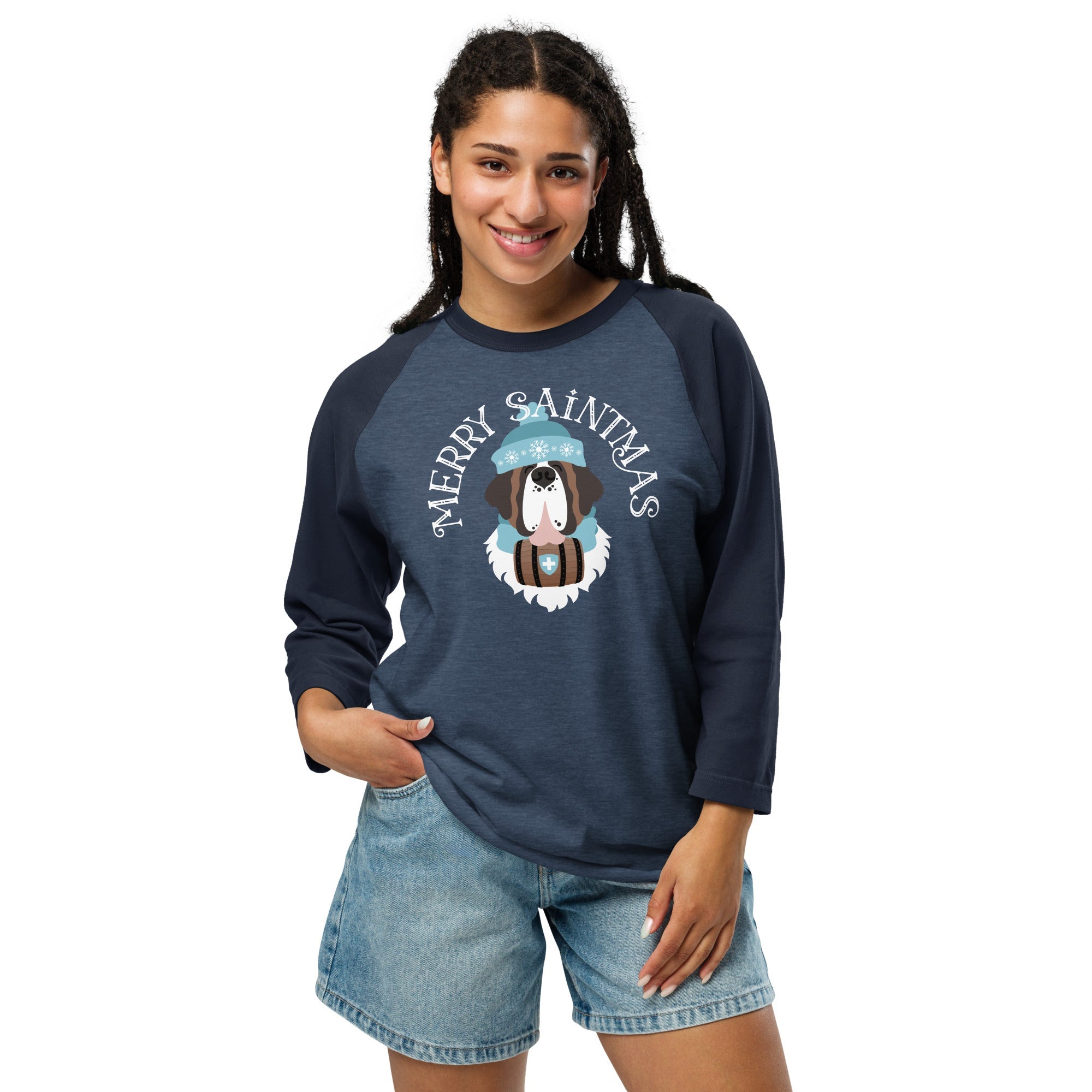 Merry Saintmas Blue 3/4 Sleeve Raglan Shirt - Lucy + Norman