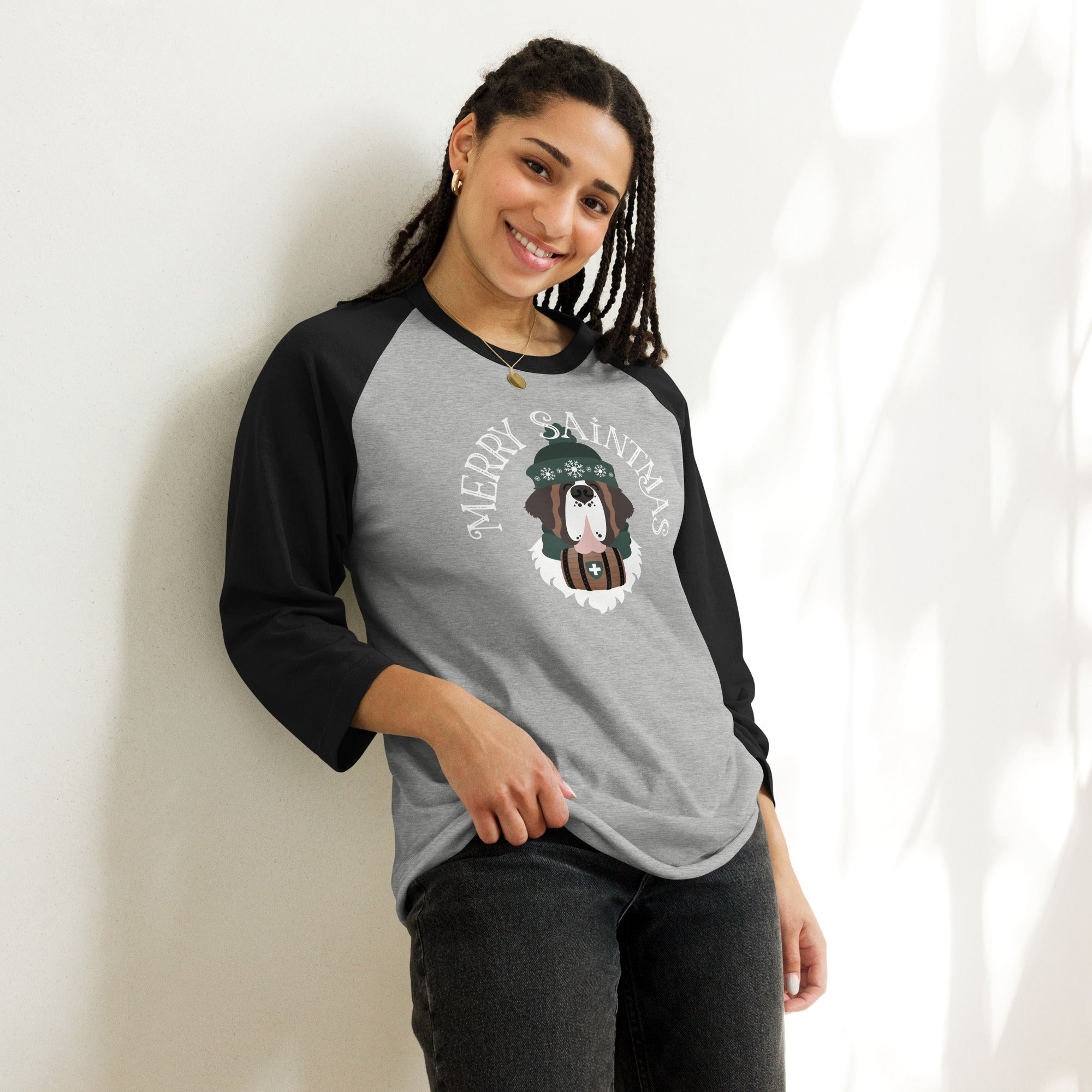 Merry Saintmas Green 3/4 Sleeve Raglan Shirt - Lucy + Norman