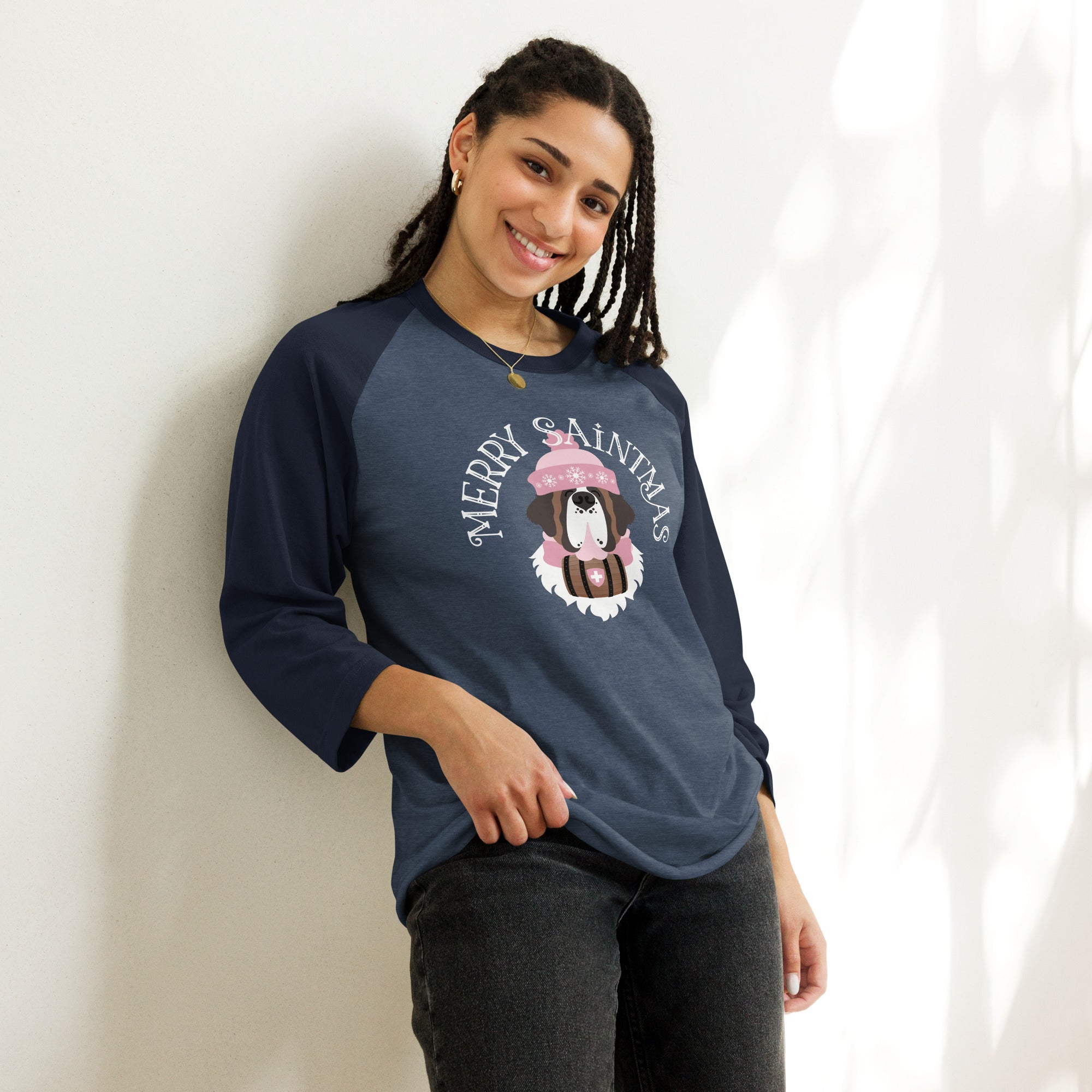 Merry Saintmas Pink 3/4 Sleeve Raglan Shirt - Lucy + Norman