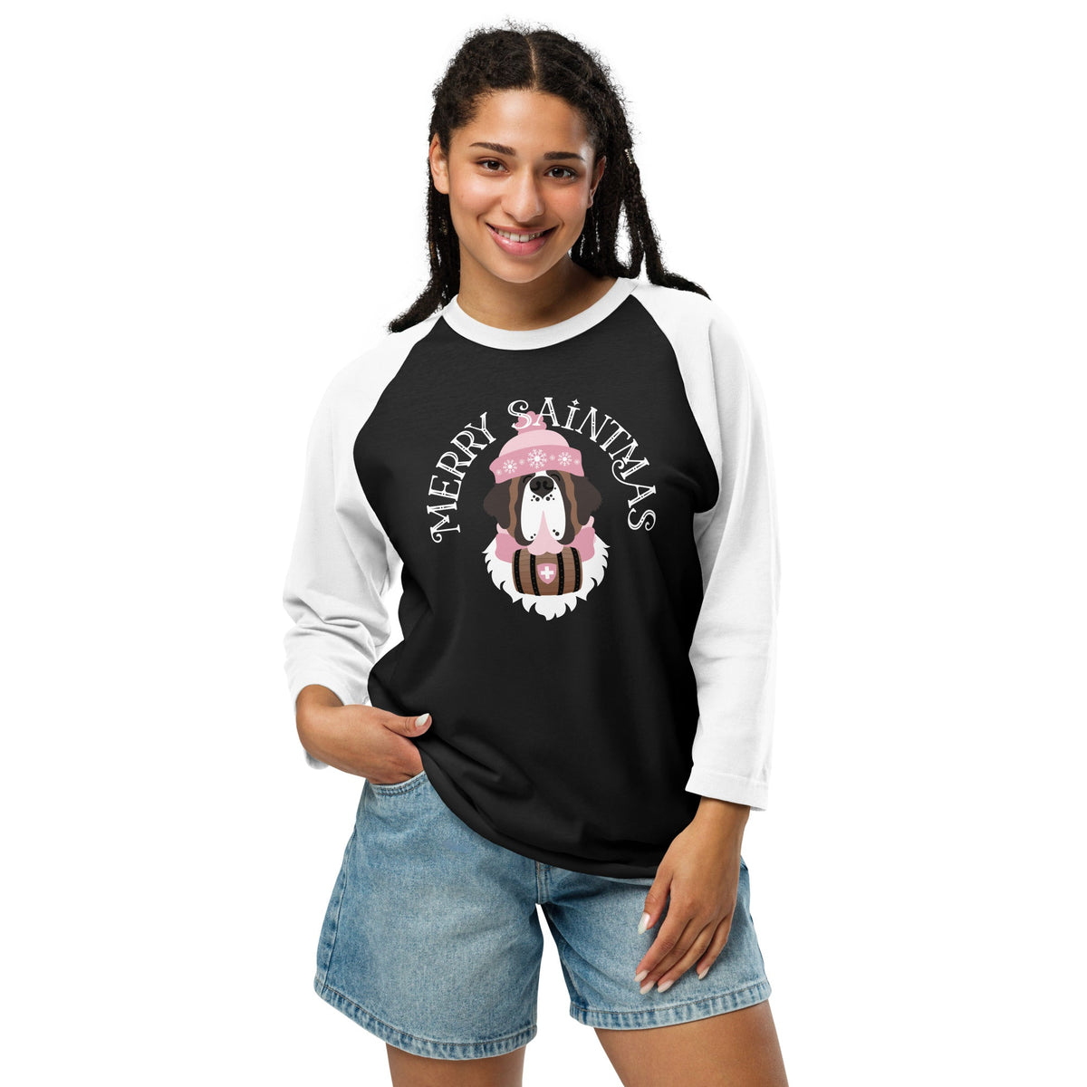 Merry Saintmas Pink 3/4 Sleeve Raglan Shirt - Lucy + Norman