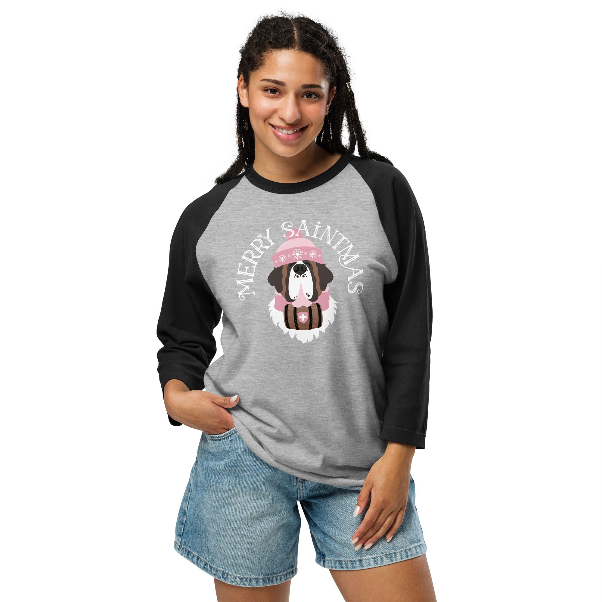 Merry Saintmas Pink 3/4 Sleeve Raglan Shirt - Lucy + Norman