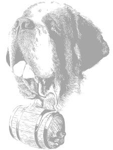 Saint Bernard Dog Norman drawing with barrel - Lucy + Norman