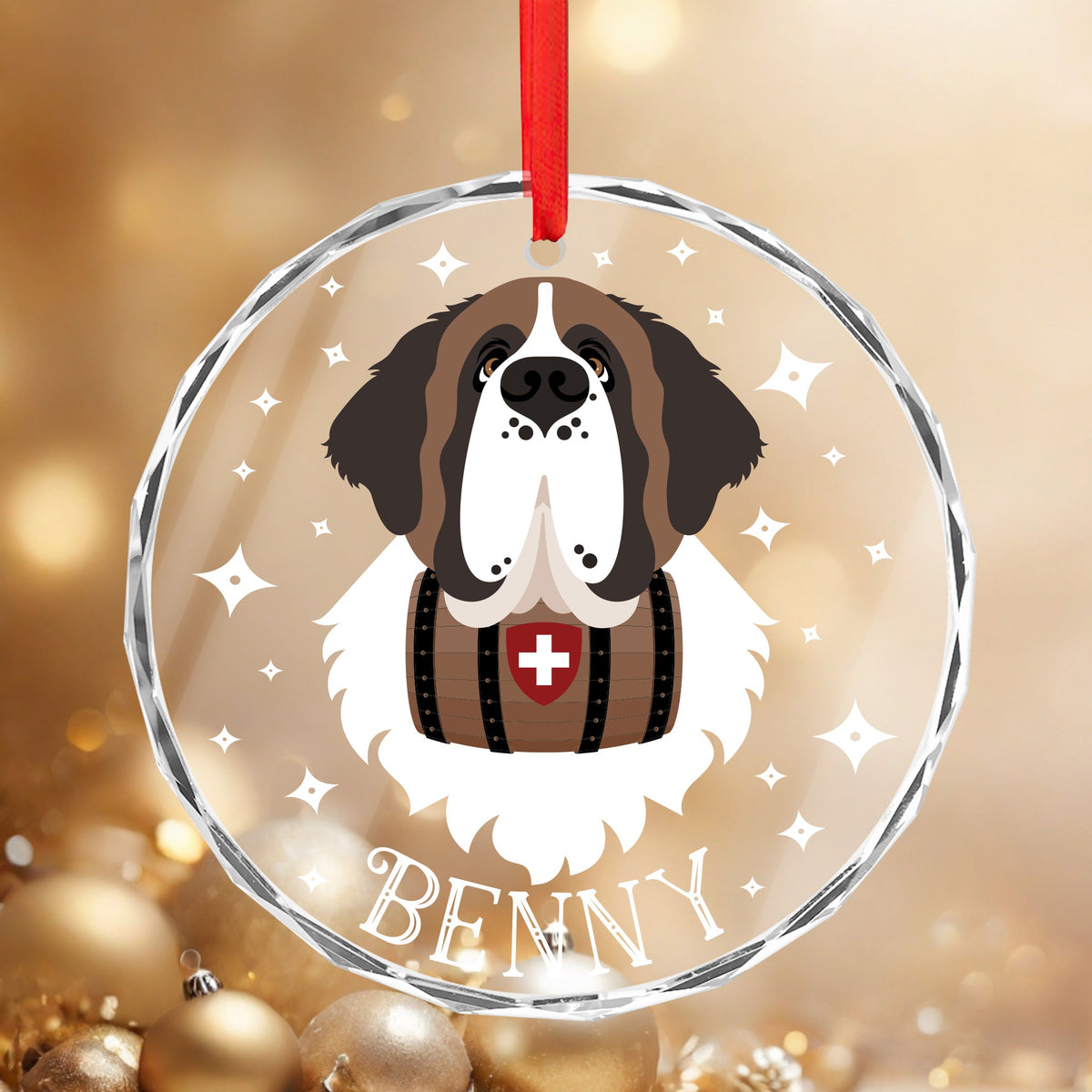Personalized Face + Name Saint Bernard Glass Ornament - Lucy + Norman