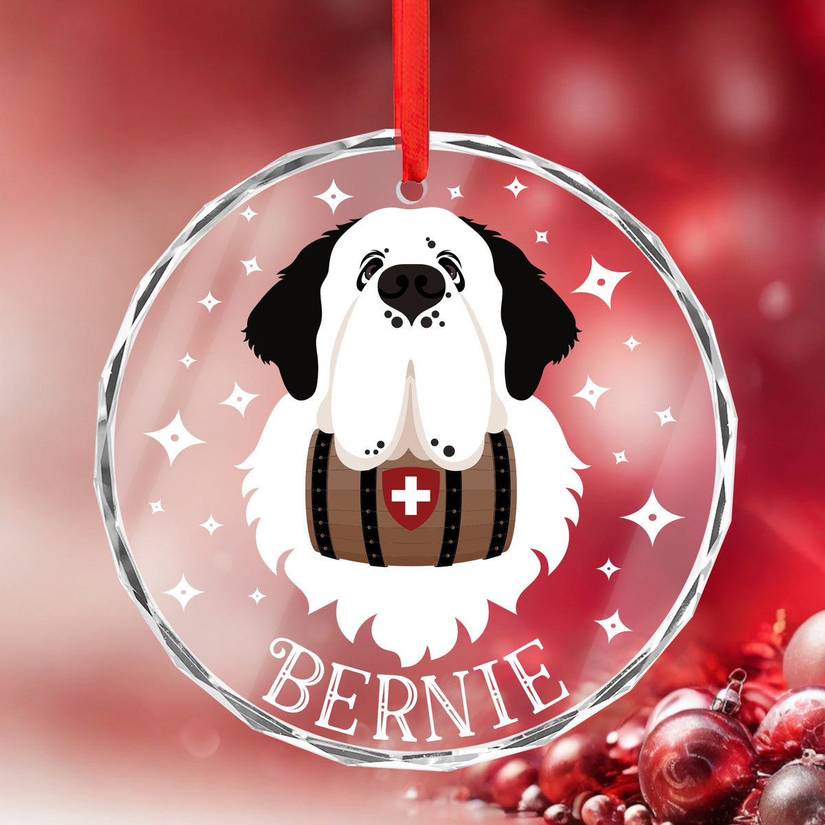 Personalized Face + Name Saint Bernard Glass Ornament - Lucy + Norman