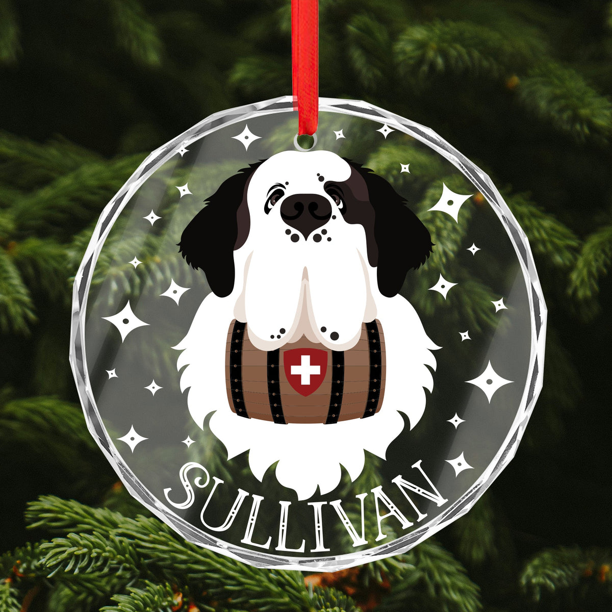 Personalized Face + Name Saint Bernard Glass Ornament - Lucy + Norman
