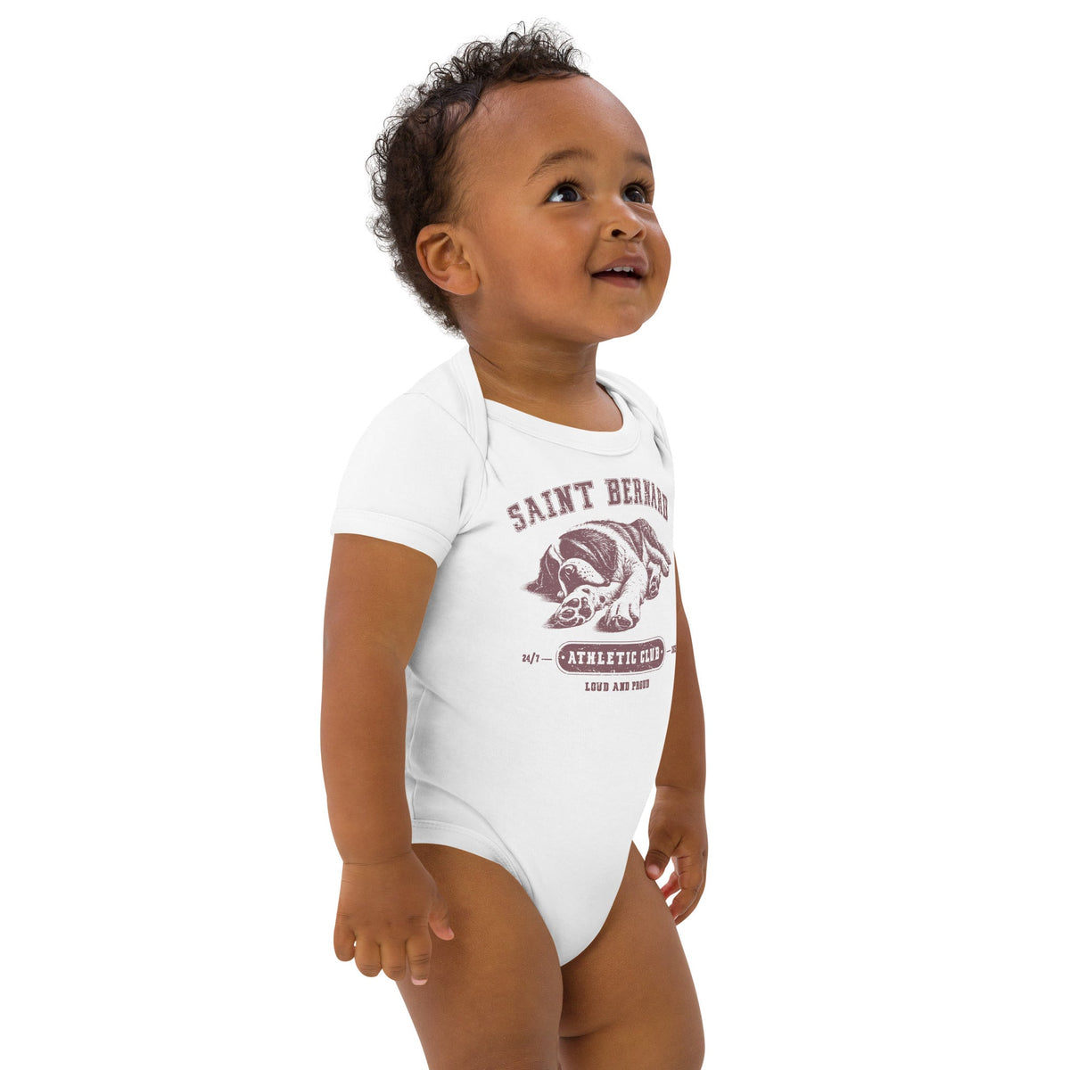 Pink Saint Bernard Athletic Club Organic Baby Bodysuit - Lucy + Norman
