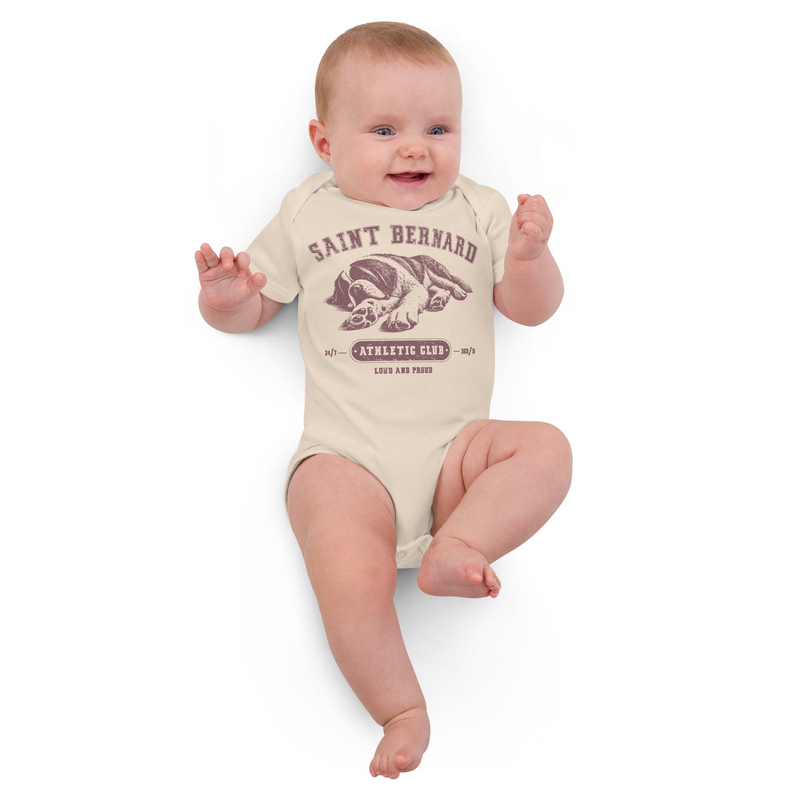 Pink Saint Bernard Athletic Club Organic Baby Bodysuit - Lucy + Norman