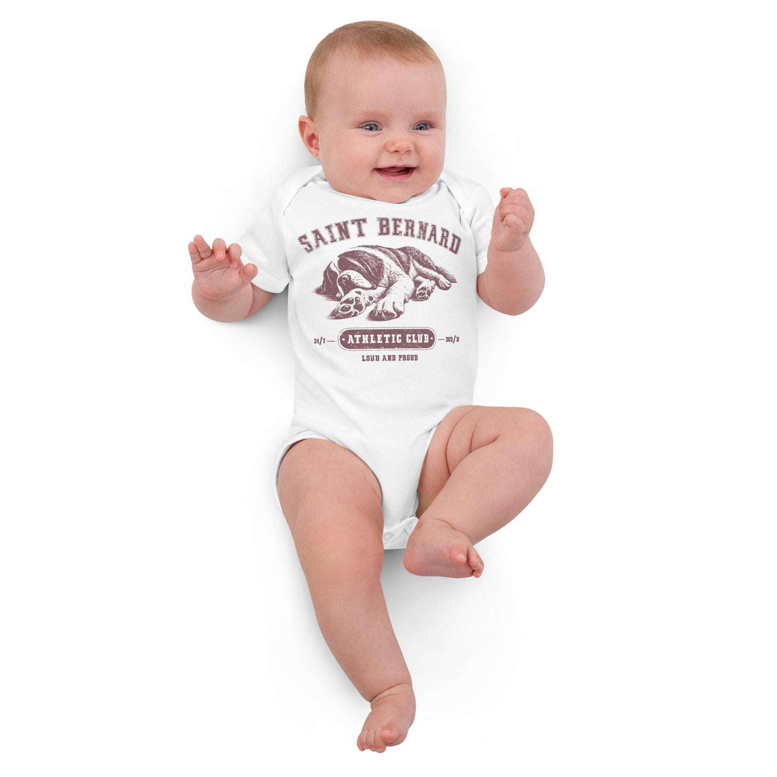 Pink Saint Bernard Athletic Club Organic Baby Bodysuit - Lucy + Norman