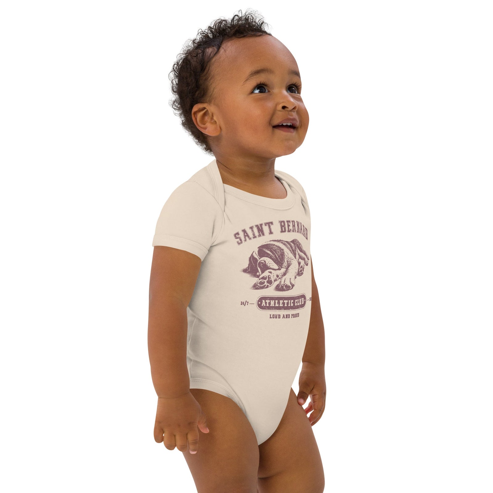 Pink Saint Bernard Athletic Club Organic Baby Bodysuit - Lucy + Norman