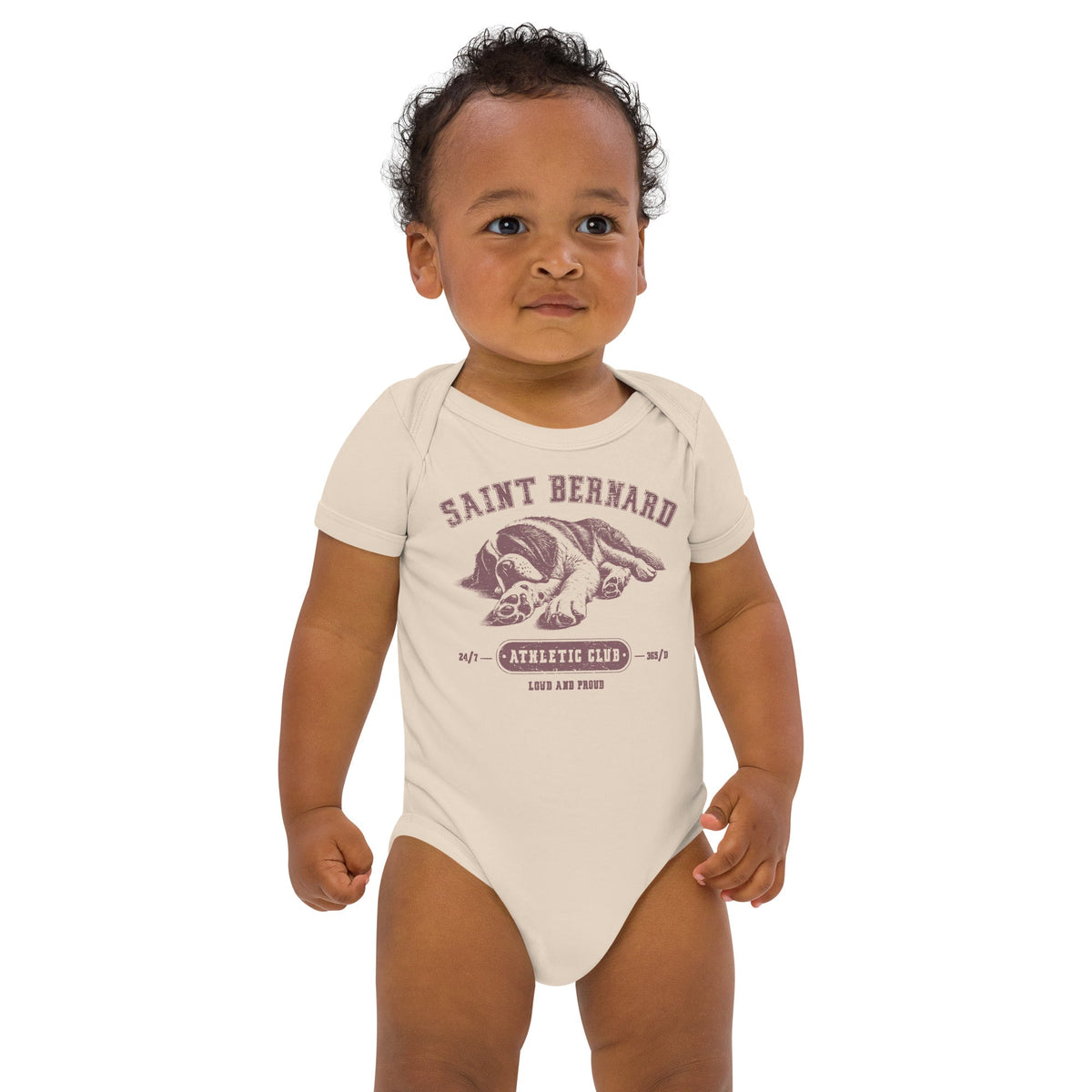 Pink Saint Bernard Athletic Club Organic Baby Bodysuit - Lucy + Norman