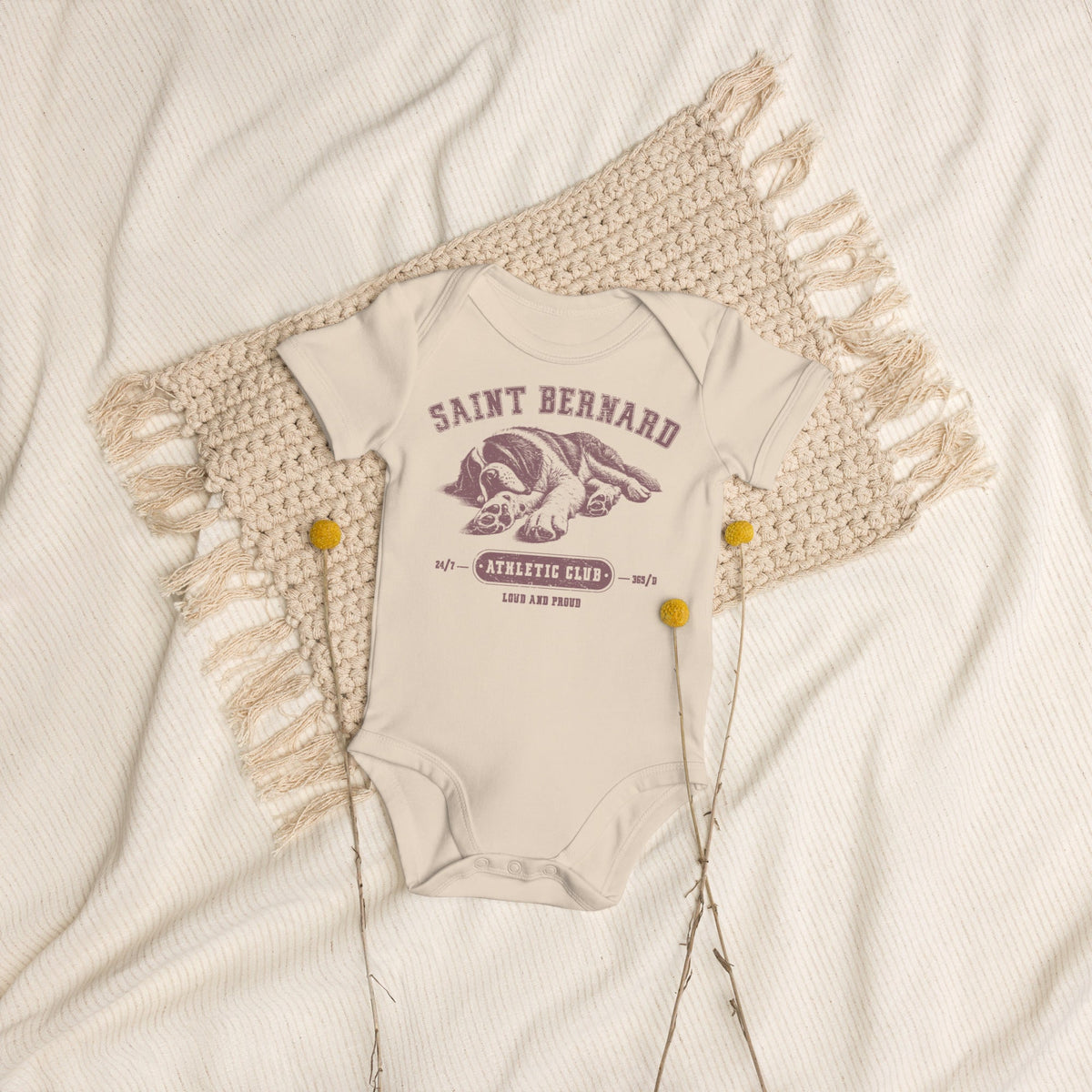 Pink Saint Bernard Athletic Club Organic Baby Bodysuit - Lucy + Norman