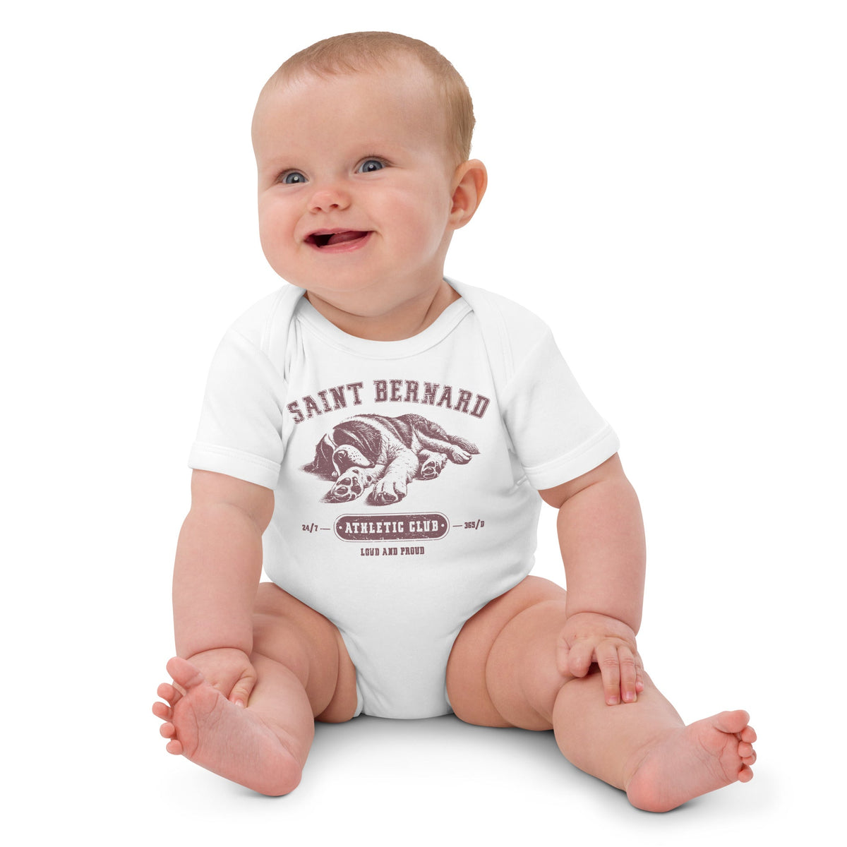 Pink Saint Bernard Athletic Club Organic Baby Bodysuit - Lucy + Norman