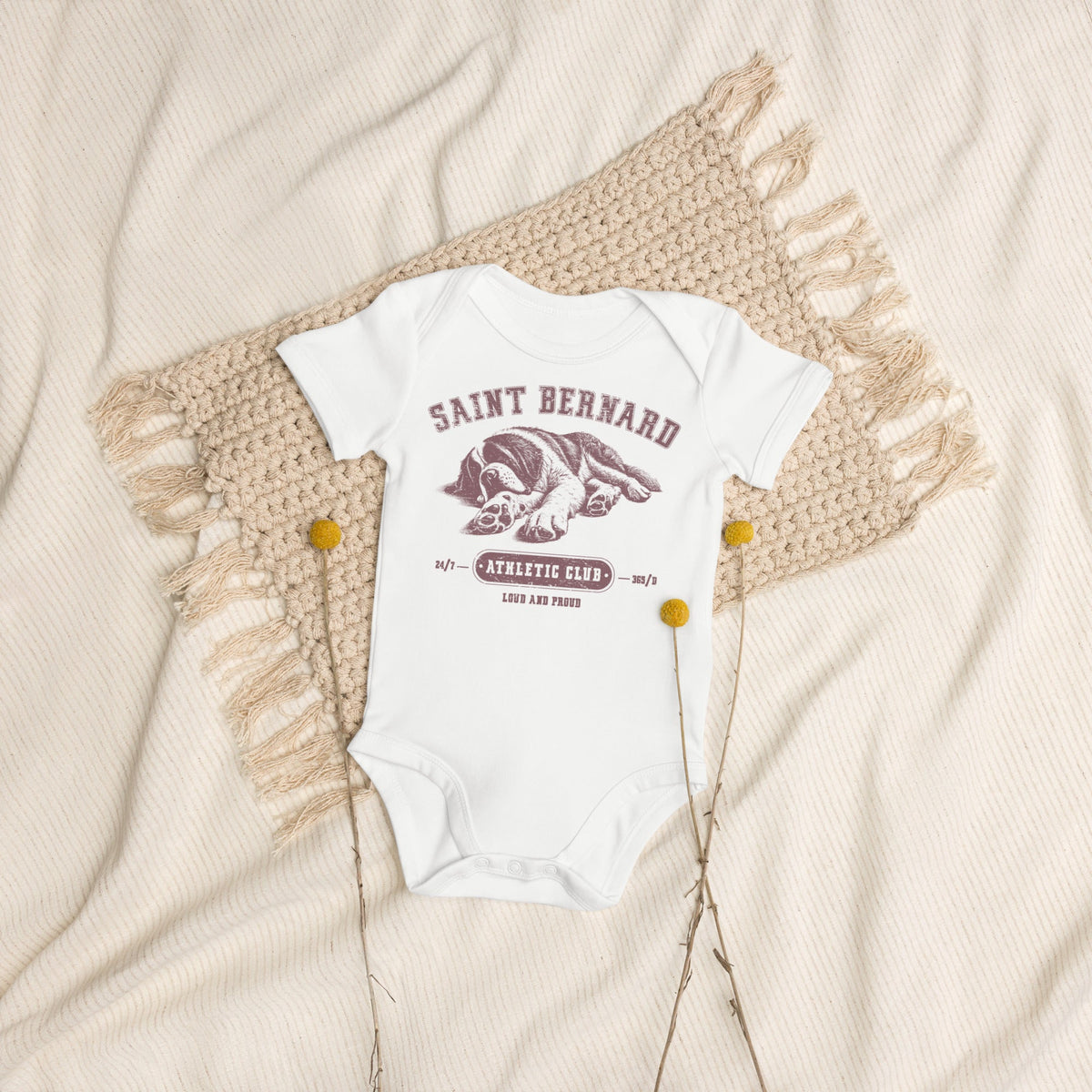 Pink Saint Bernard Athletic Club Organic Baby Bodysuit - Lucy + Norman