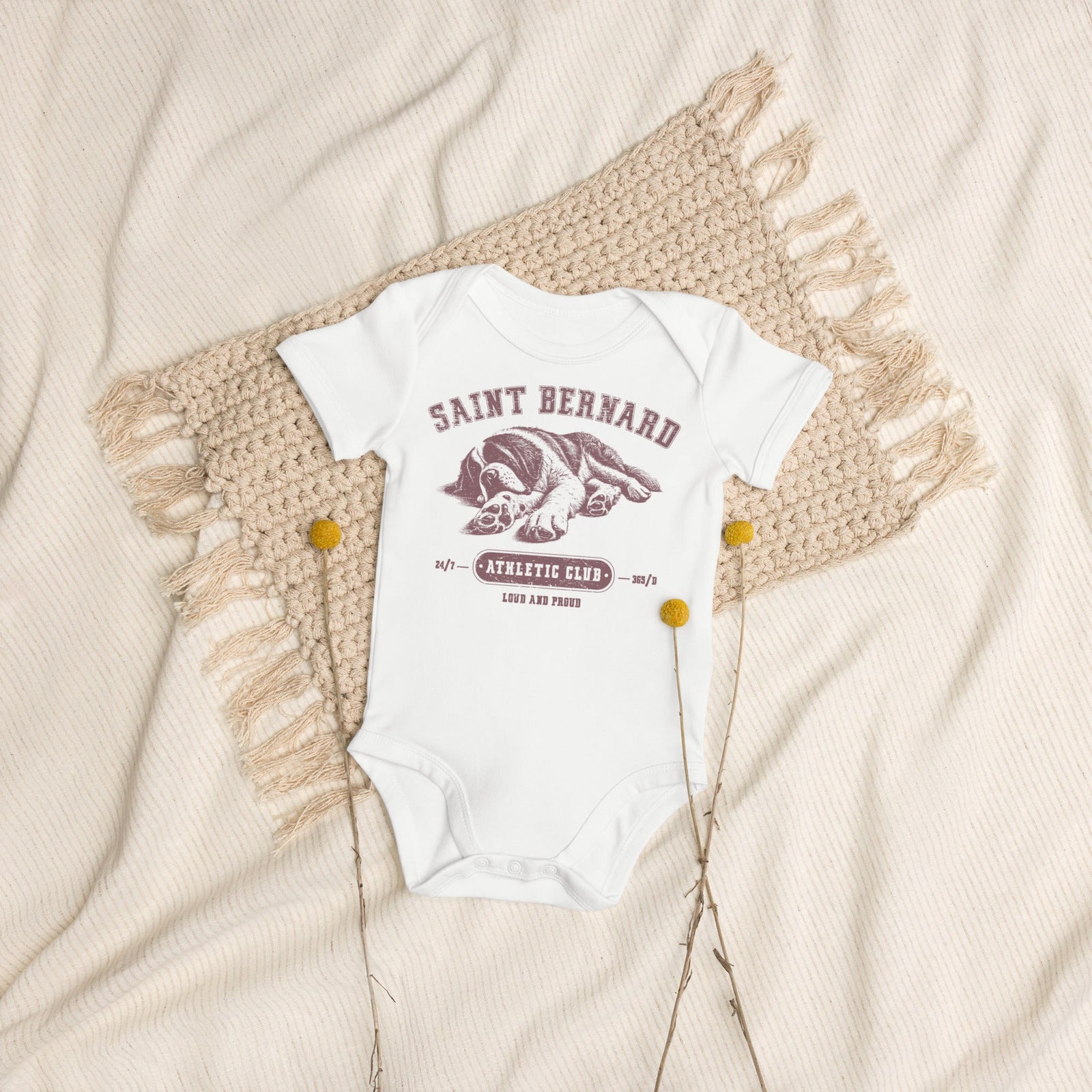 Pink Saint Bernard Athletic Club Organic Baby Bodysuit - Lucy + Norman