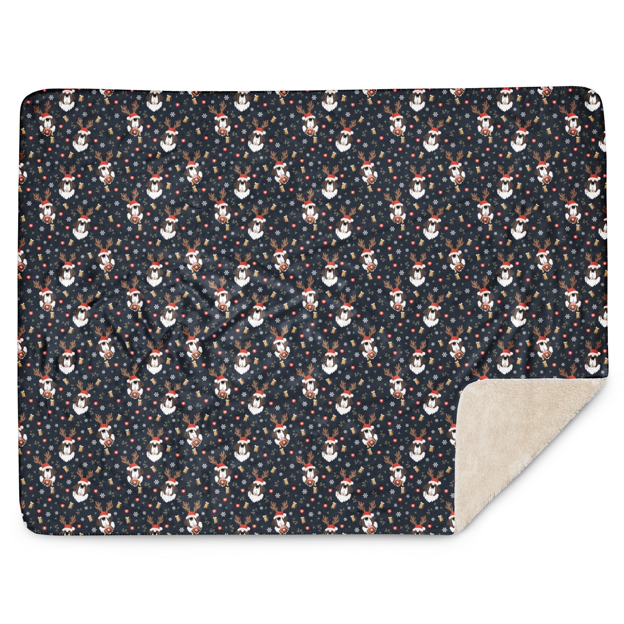 Reindeer Beer St Bernard Sherpa Blanket - Lucy + Norman