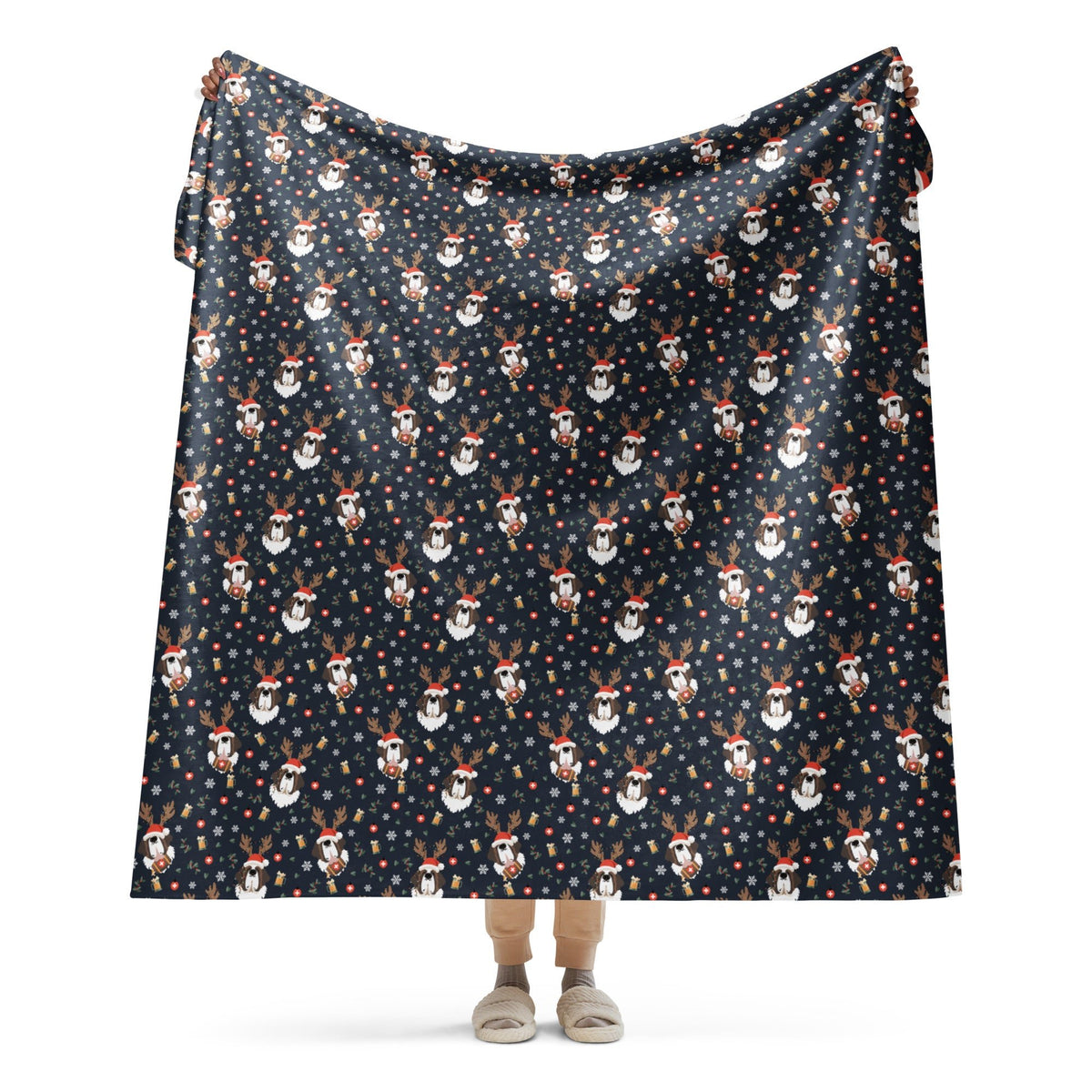 Reindeer Beer St Bernard Sherpa Blanket - Lucy + Norman