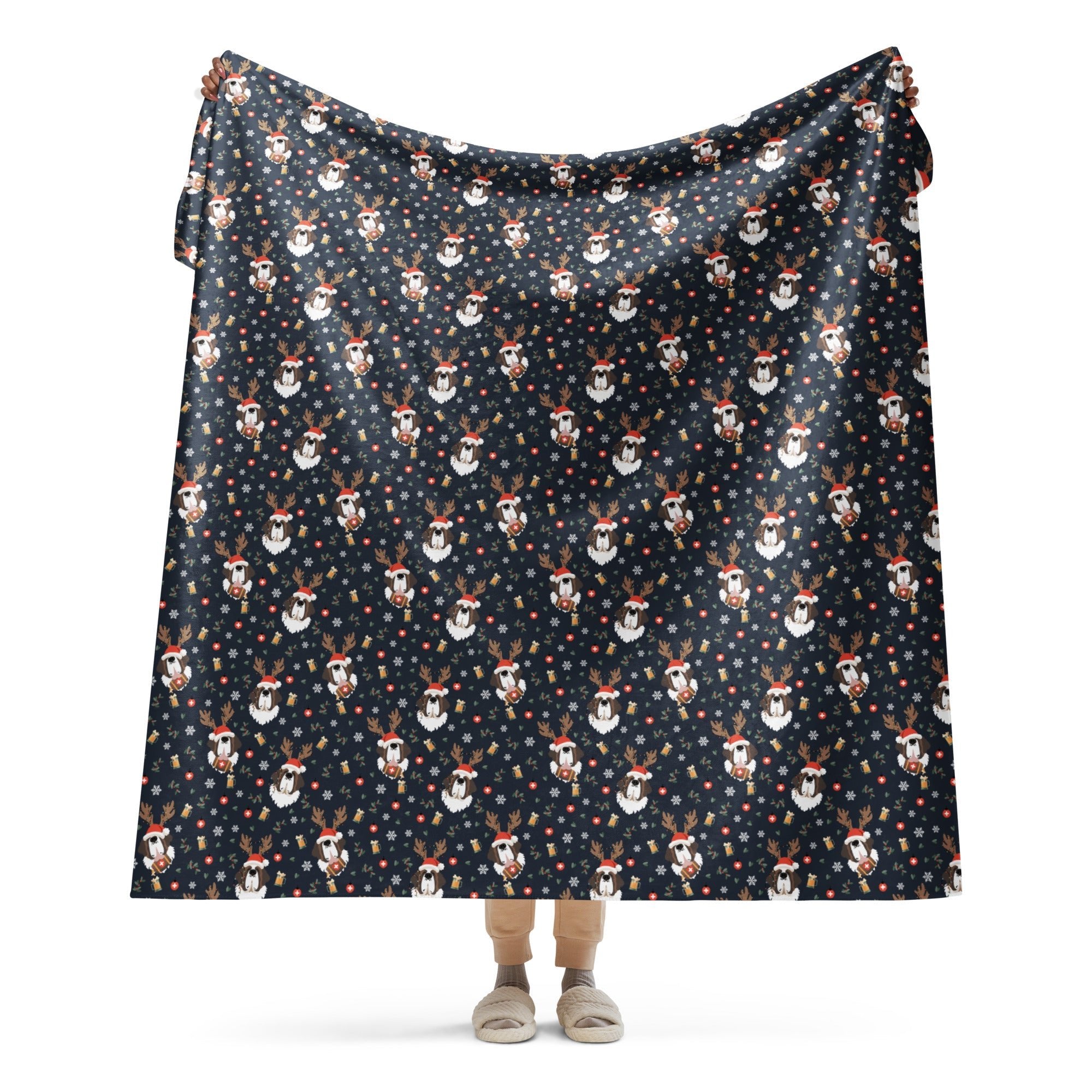 Reindeer Beer St Bernard Sherpa Blanket - Lucy + Norman