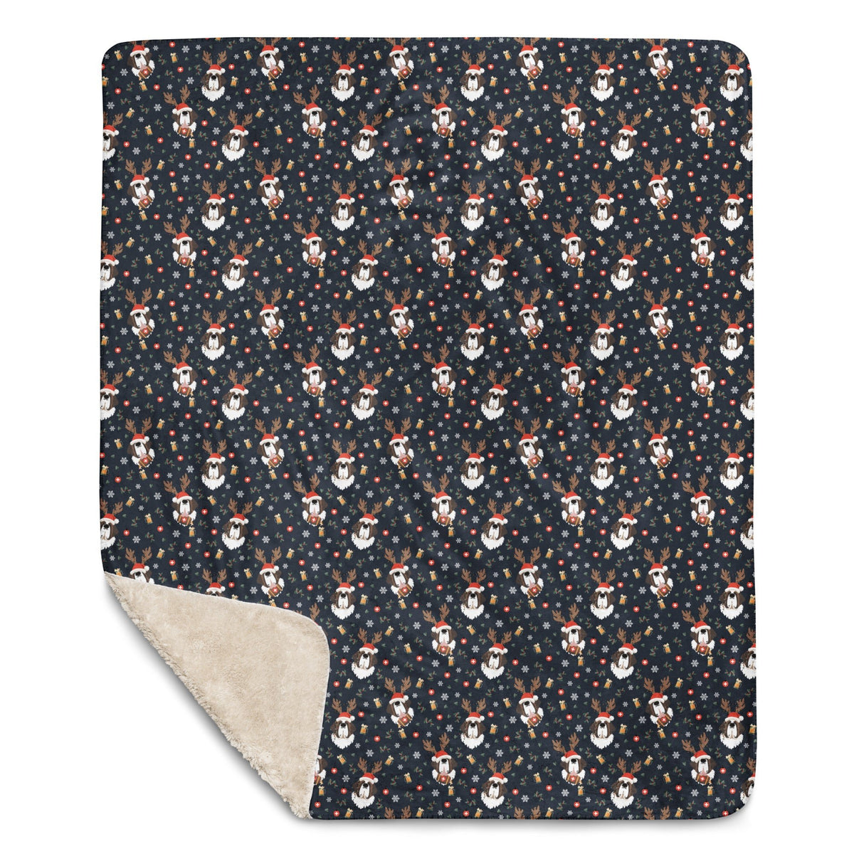 Reindeer Beer St Bernard Sherpa Blanket - Lucy + Norman