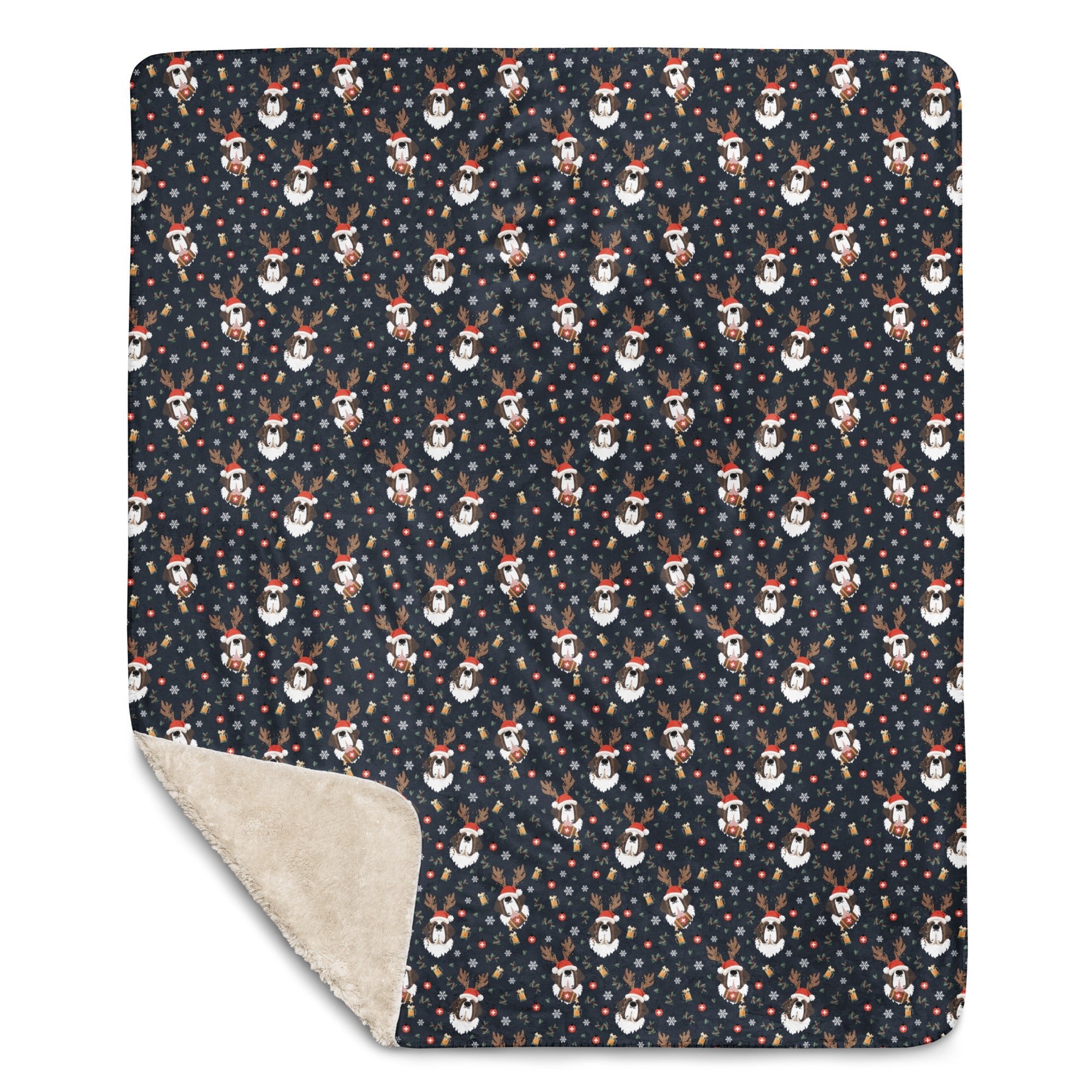 Reindeer Beer St Bernard Sherpa Blanket - Lucy + Norman