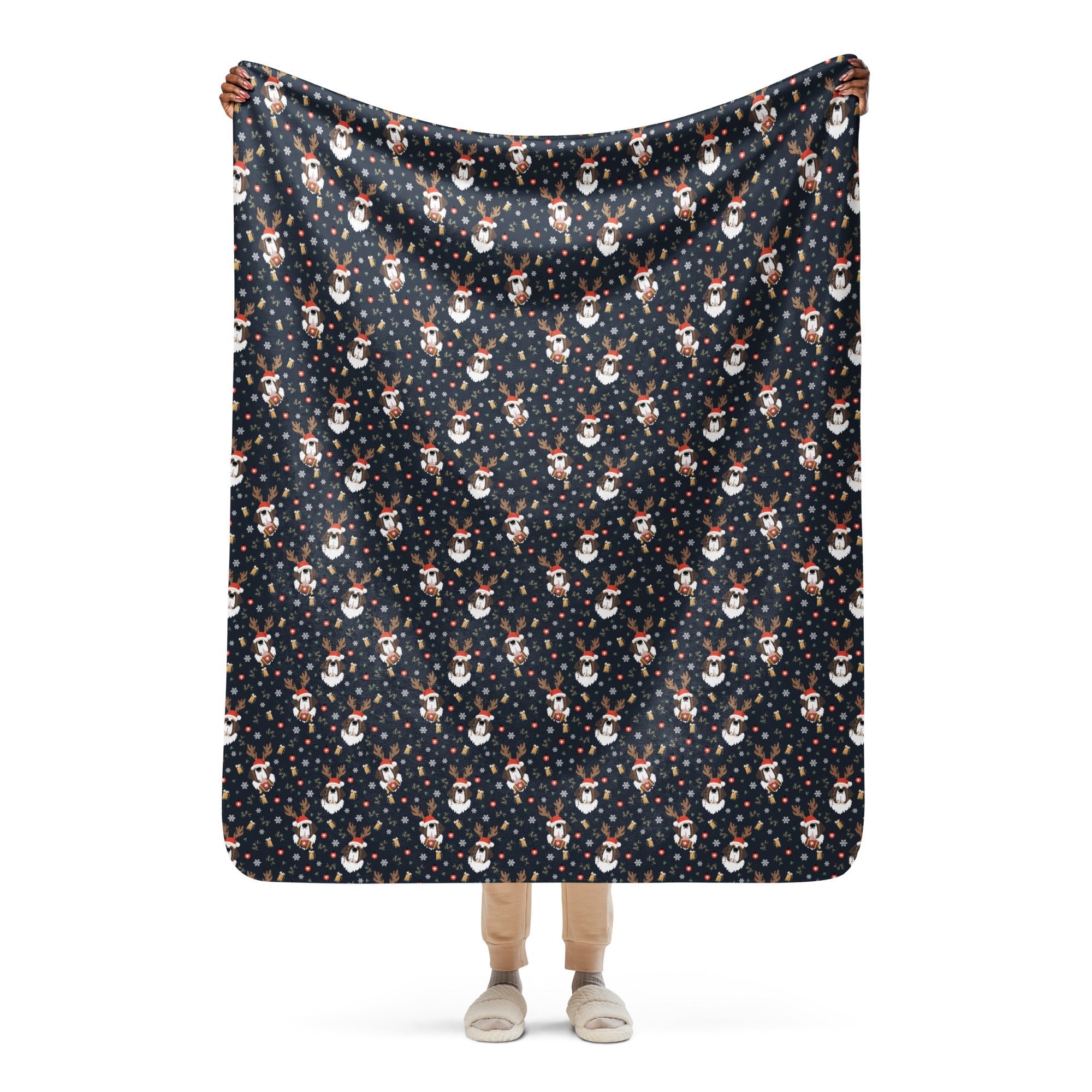 Reindeer Beer St Bernard Sherpa Blanket - Lucy + Norman