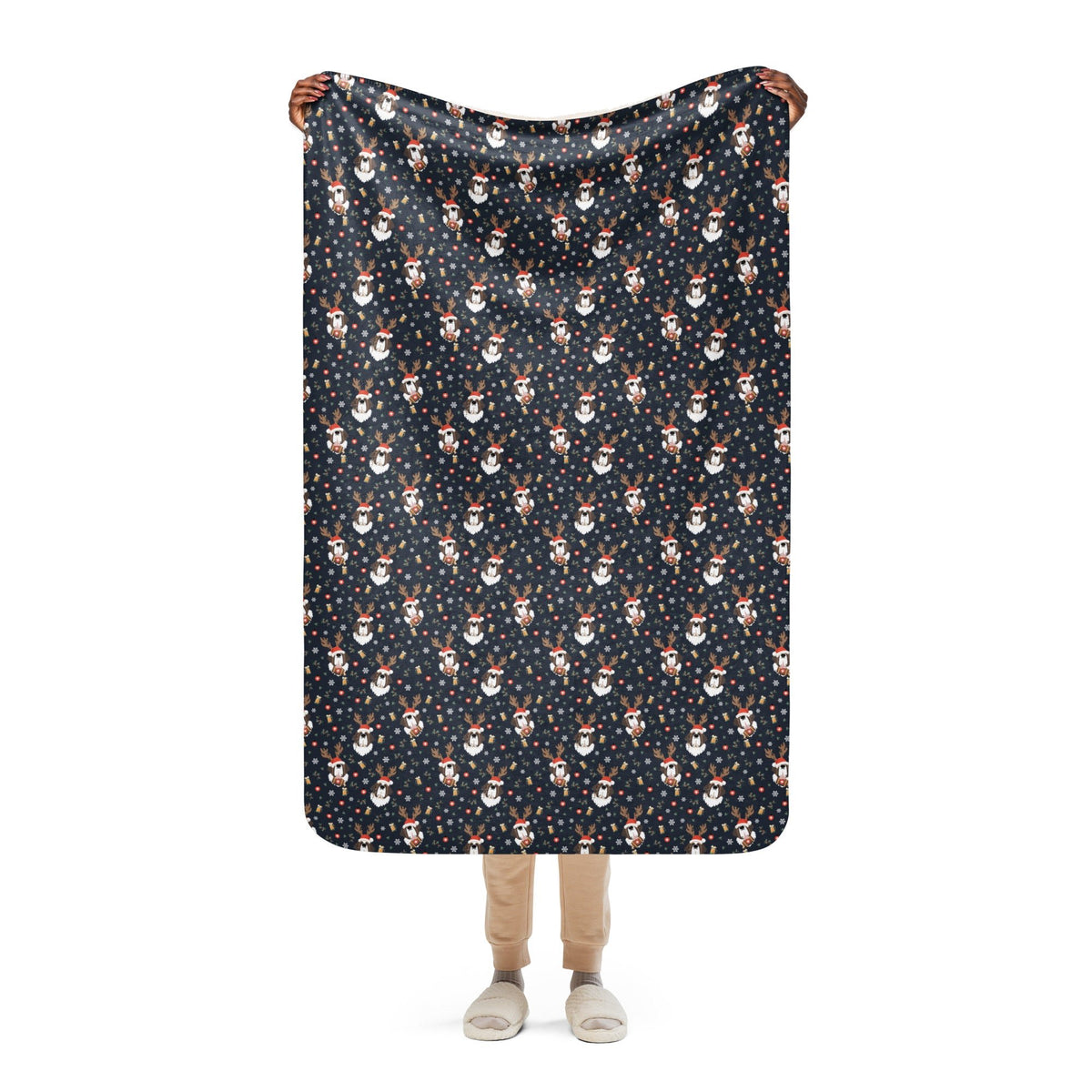 Reindeer Beer St Bernard Sherpa Blanket - Lucy + Norman
