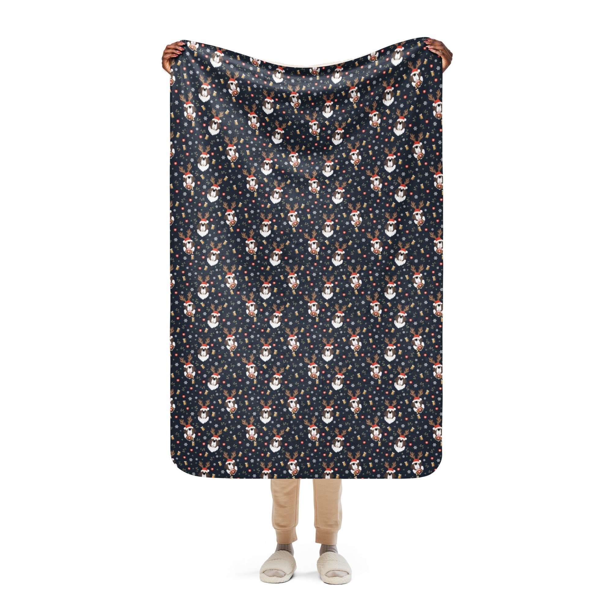 Reindeer Beer St Bernard Sherpa Blanket - Lucy + Norman