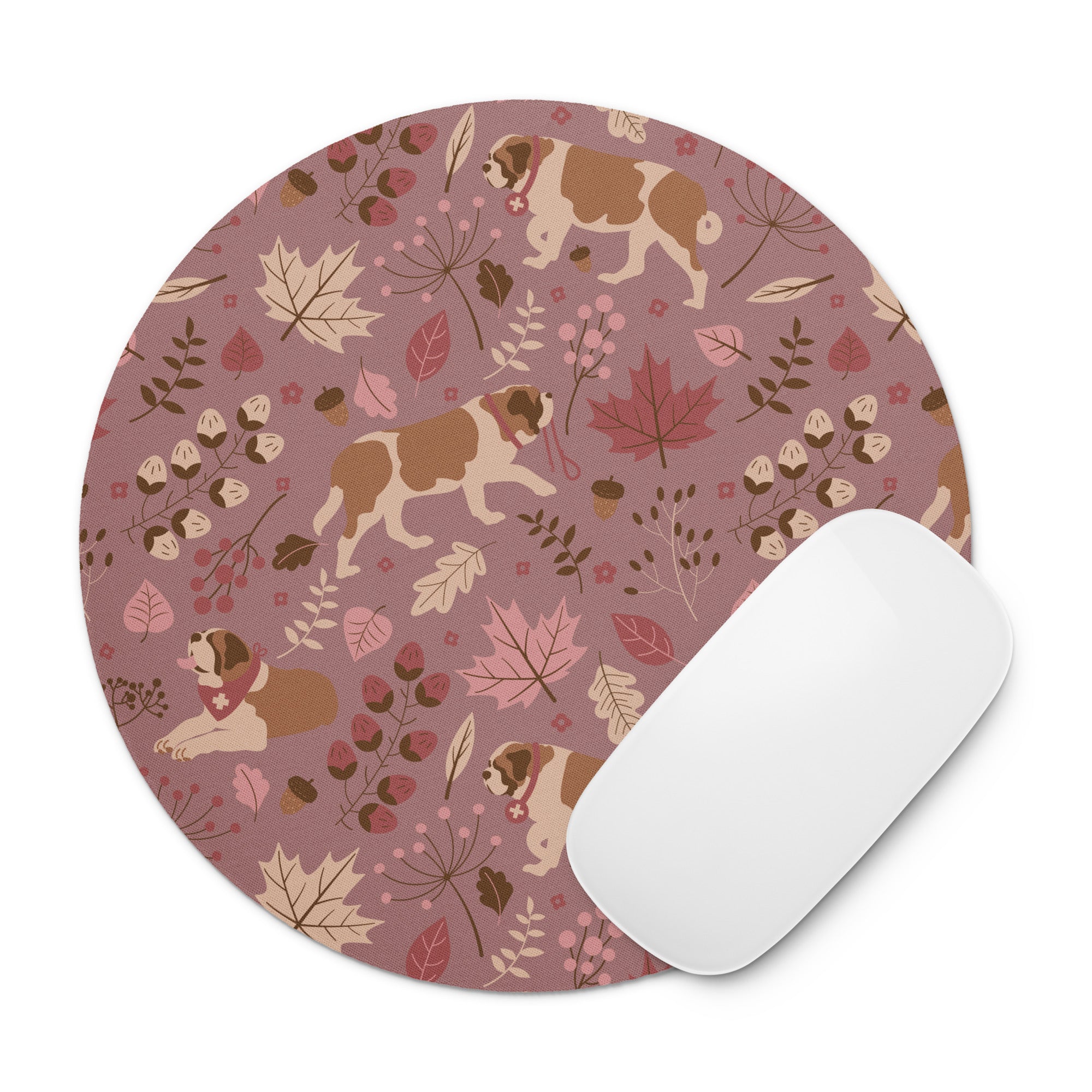 Rosy Fall Saint Bernard Round Mouse Pad - Lucy + Norman