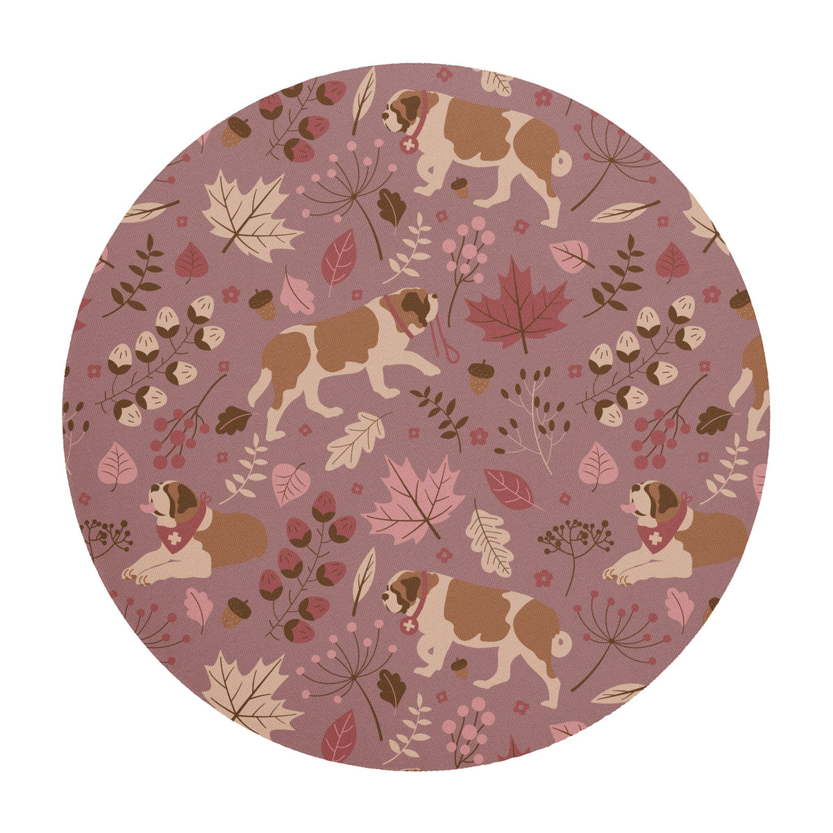 Rosy Fall Saint Bernard Round Mouse Pad - Lucy + Norman