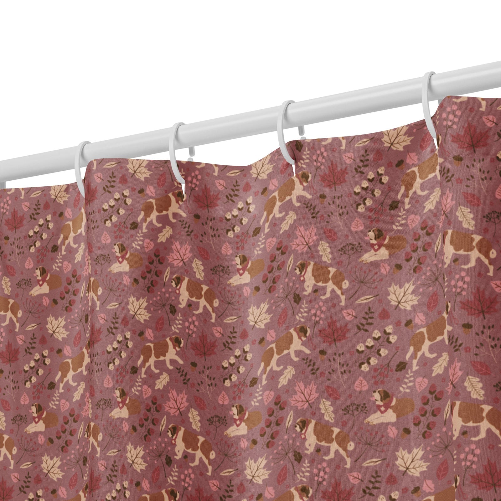Rosy Fall Saint Bernard Shower Curtain - Lucy + Norman