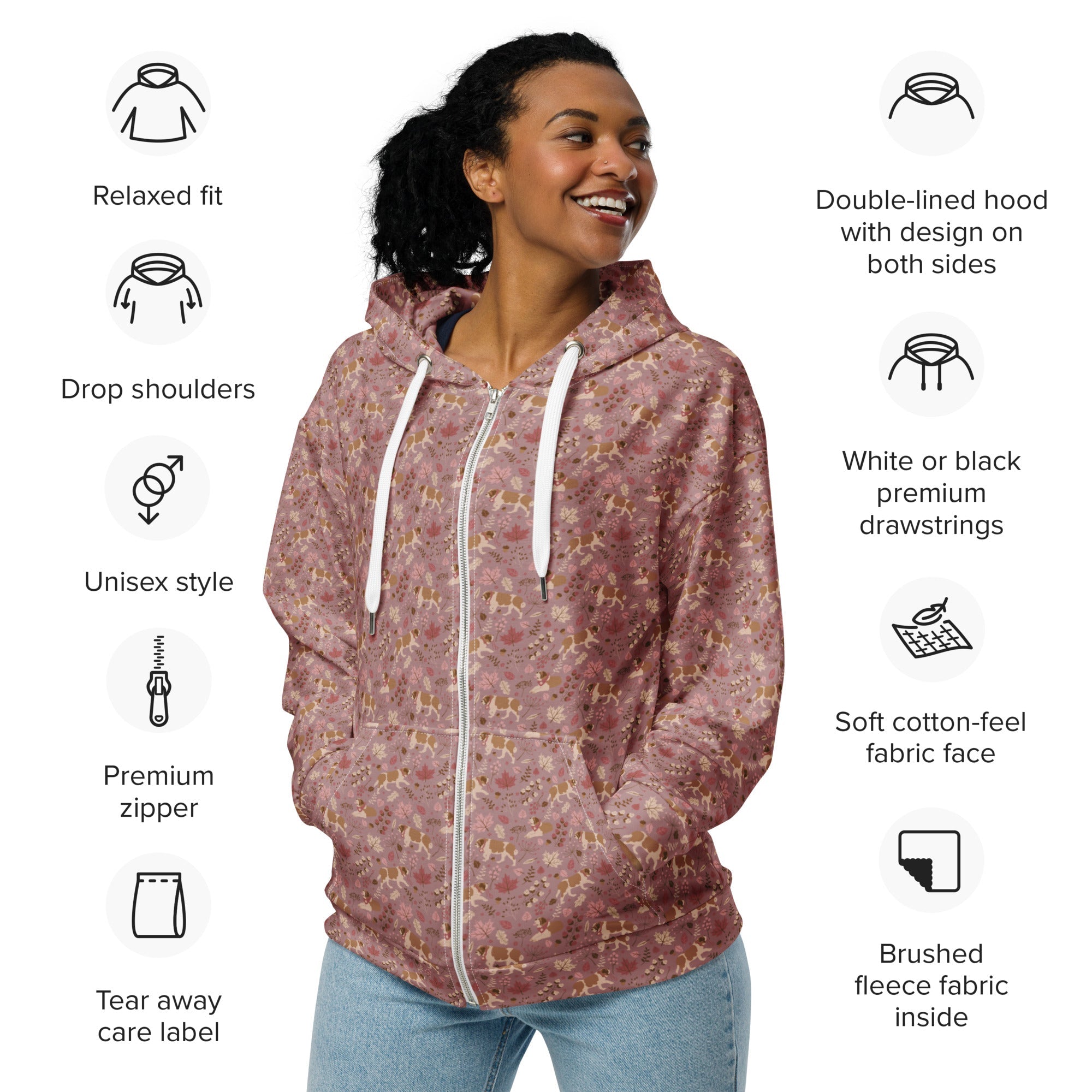 Rosy Fall Saint Bernard Zip Hoodie - Lucy + Norman
